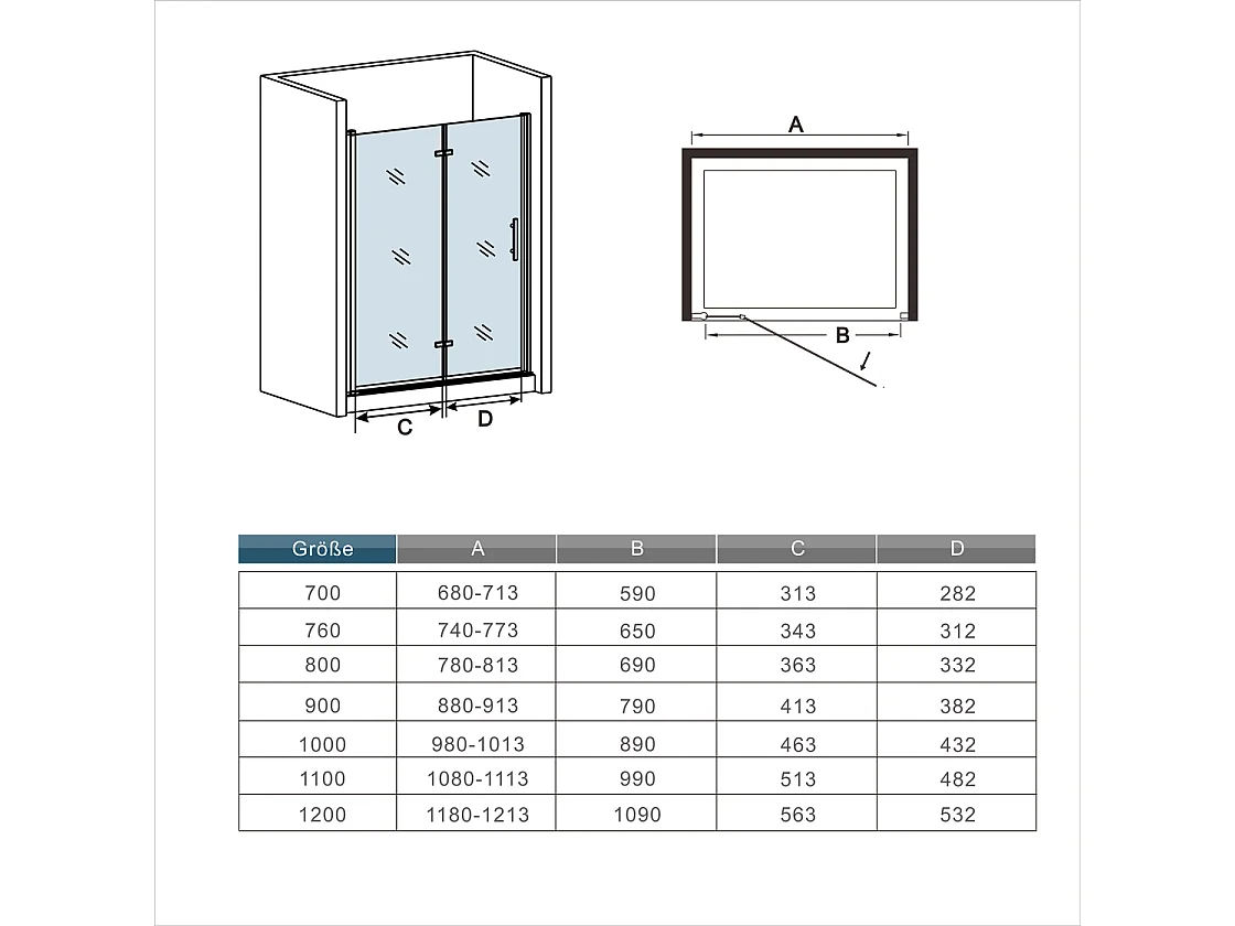 180°Falttür Nano+ESG Glas Eckeinstieg Duschabtrennung Duschkabine Drehtür 90x197cm