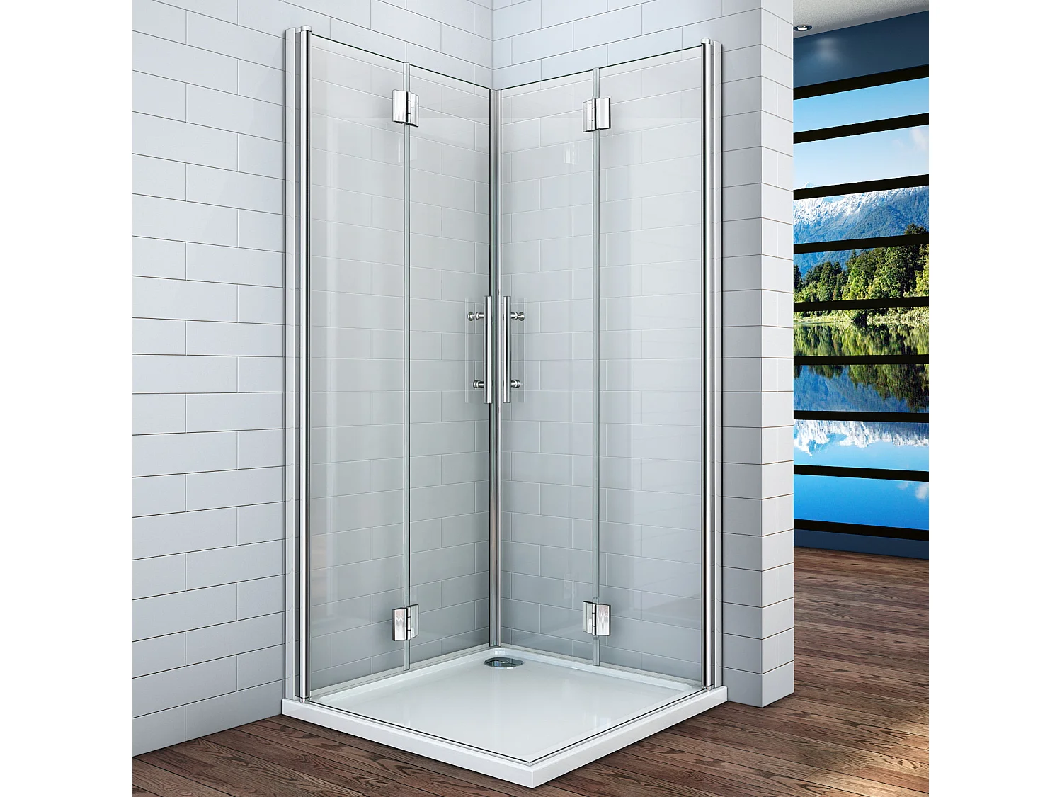 180°Falttür Nano+ESG Glas Eckeinstieg Duschabtrennung Duschkabine Drehtür B:90xT:90x197cm