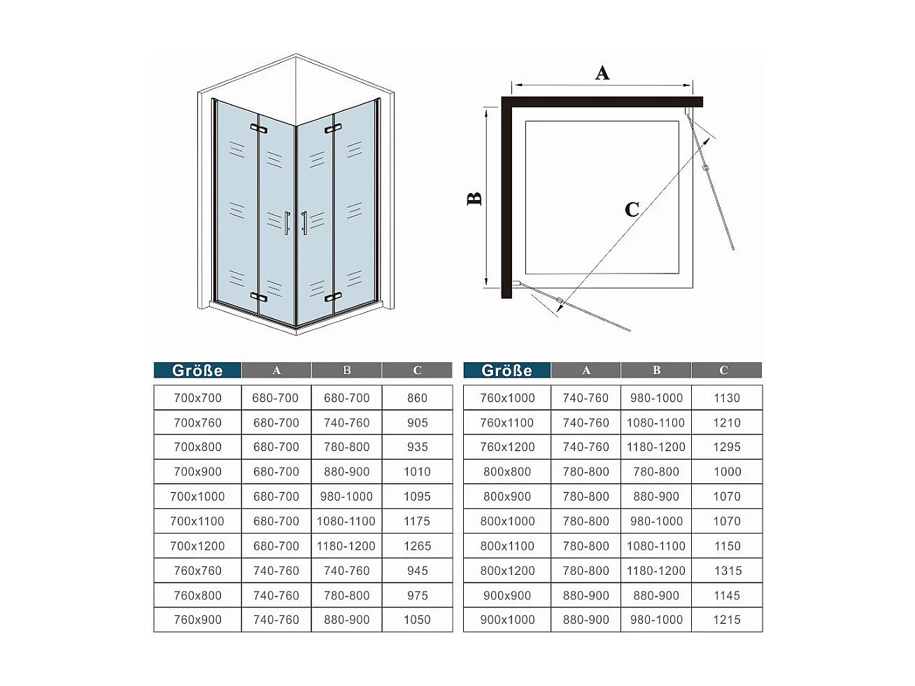 180°Falttür Nano+ESG Glas Eckeinstieg Duschabtrennung Duschkabine Drehtür B:90xT:90x197cm