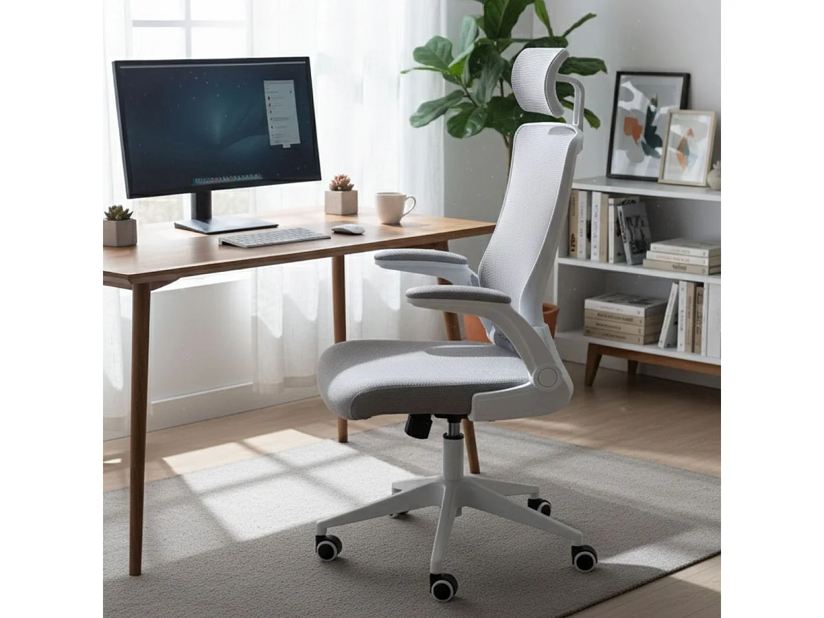 Fauteuil de bureau en maille gris avec appui-tête et accoudoirs réglables  - AXIUM