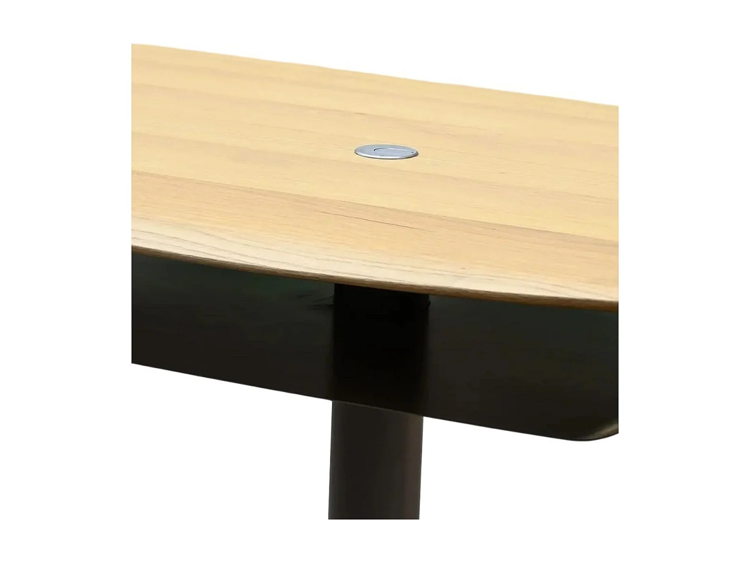 Table basse réglable en hauteur plateau MDF placage chêne pied central en métal laqué noir - ELEVIA