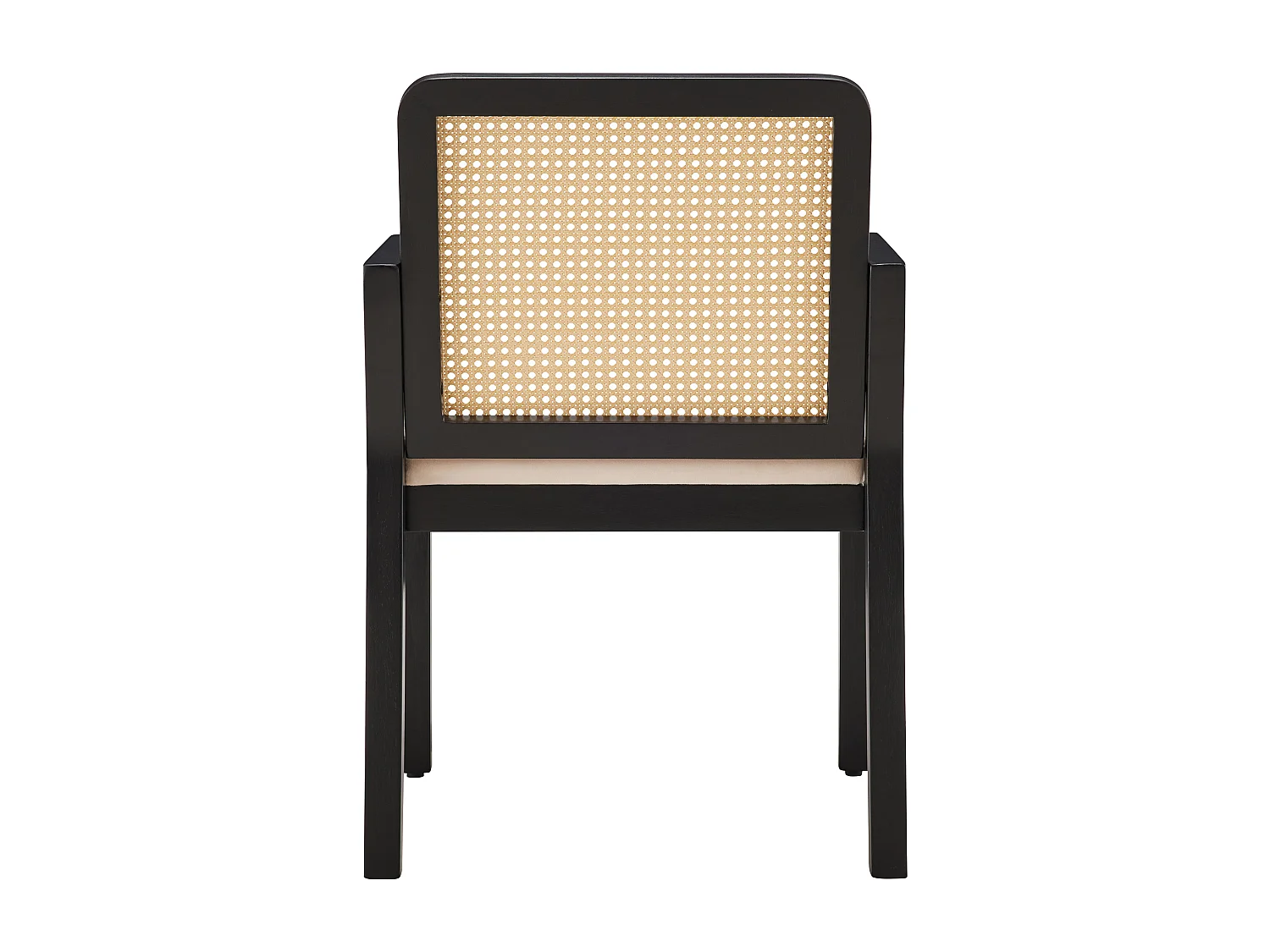 Set aus 4 Esstischstühlen - Sitzkissen aus Samt - mit Rattan-Rückenlehne und Hevea-Holzfüßen - Schwarz