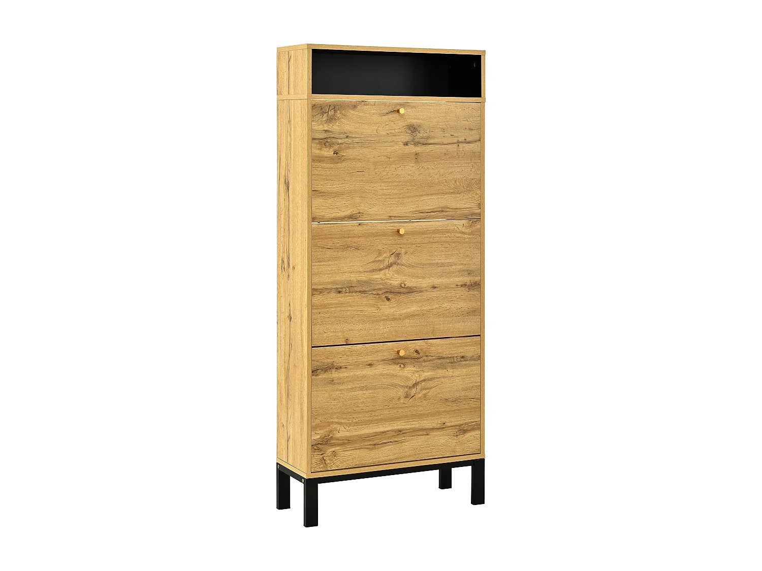Schuhschrank 63x24x147 cm - 3 Türen und mehrere Regale - Holzoptik - MDF - natur