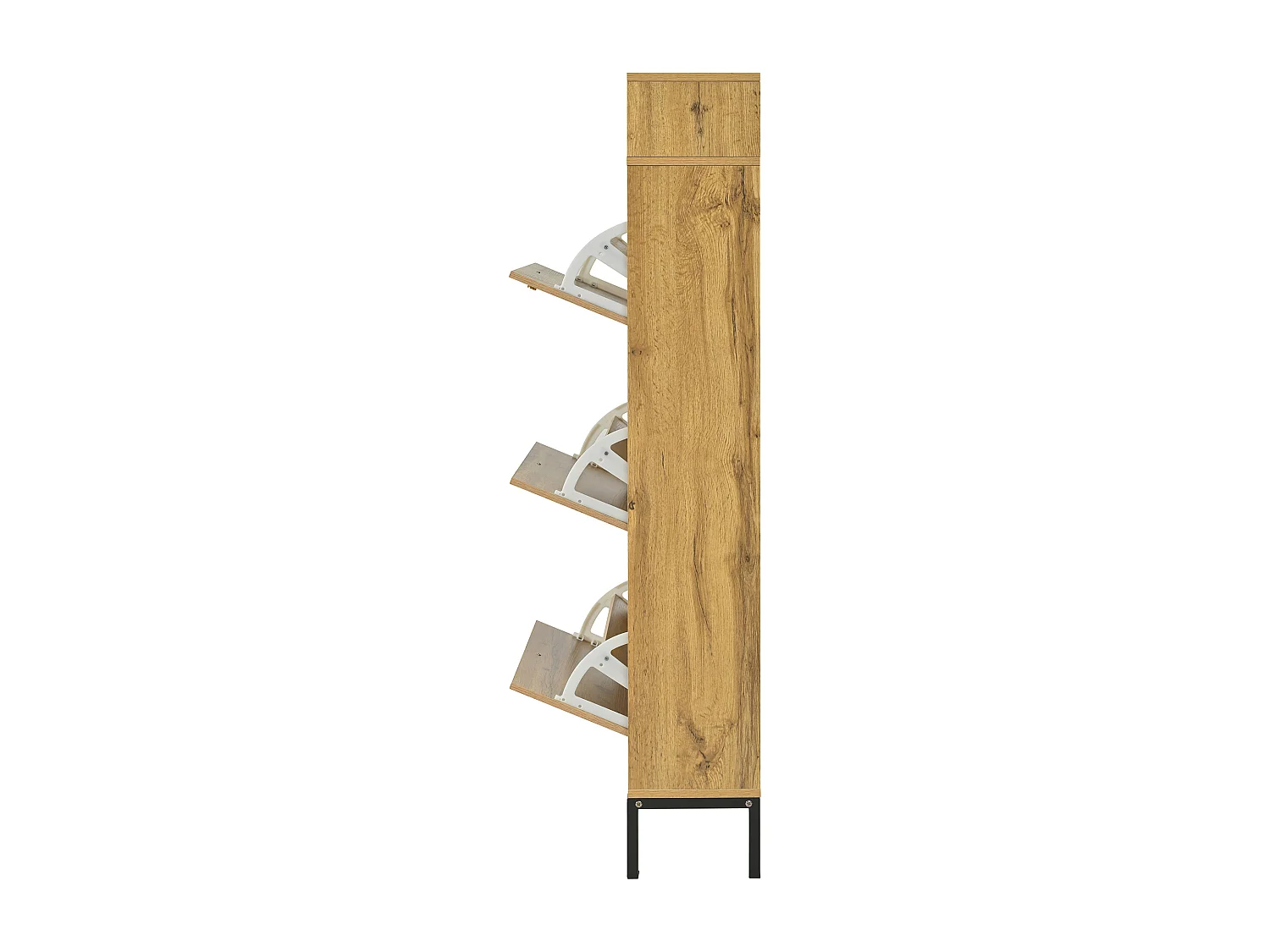 Schuhschrank 63x24x147 cm - 3 Türen und mehrere Regale - Holzoptik - MDF - natur