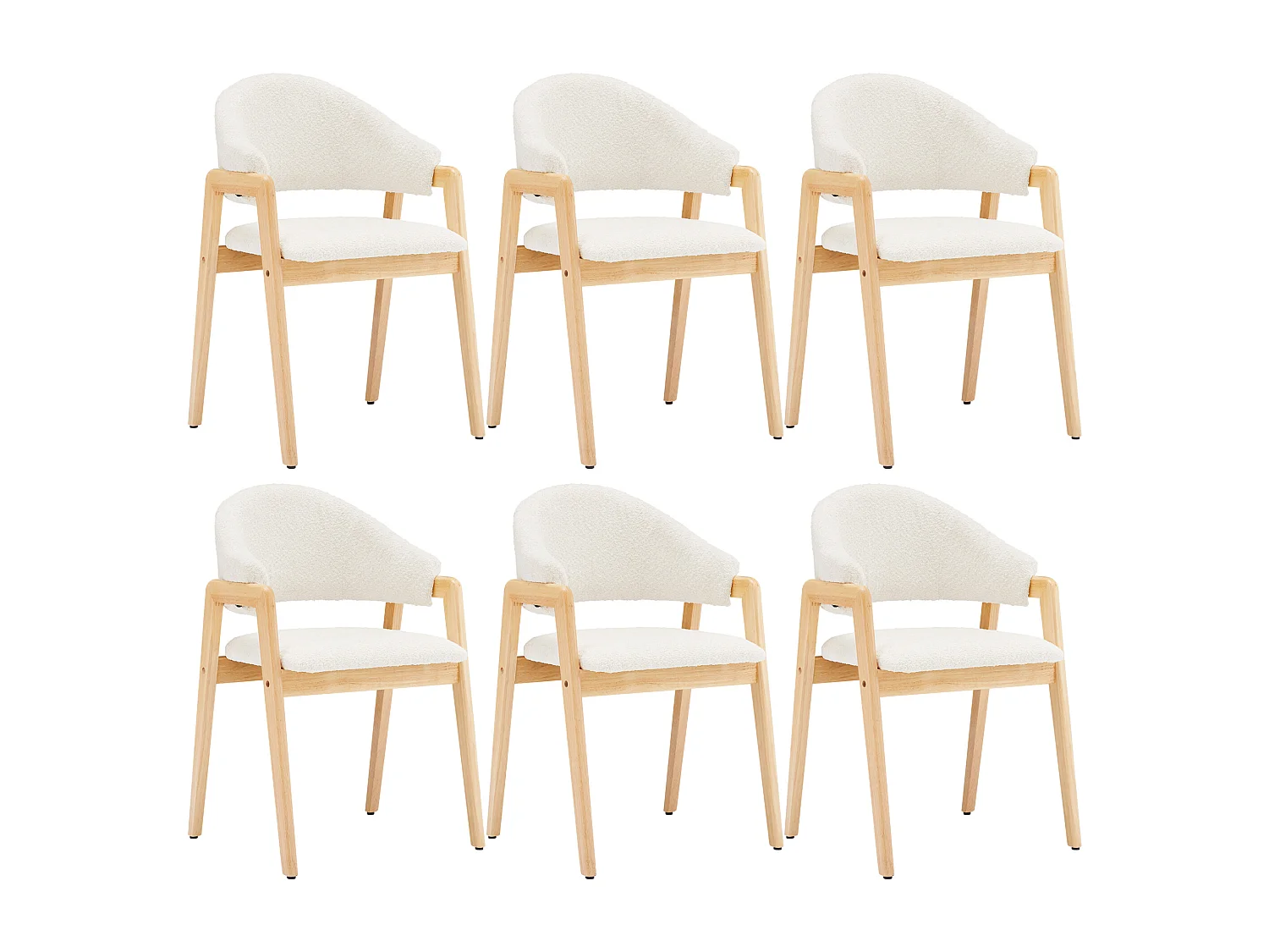 Set aus 6 Esstischstühlen - Kunstwollstoff - Hevea-Holz - moderner Stil - weiß