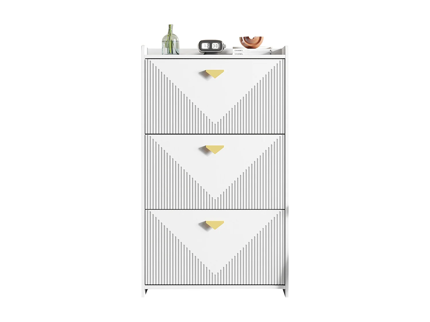 Schuhschrank 70x30x120 cm - 3 Klapptüren - 6 Staufächer - MDF - Weiß