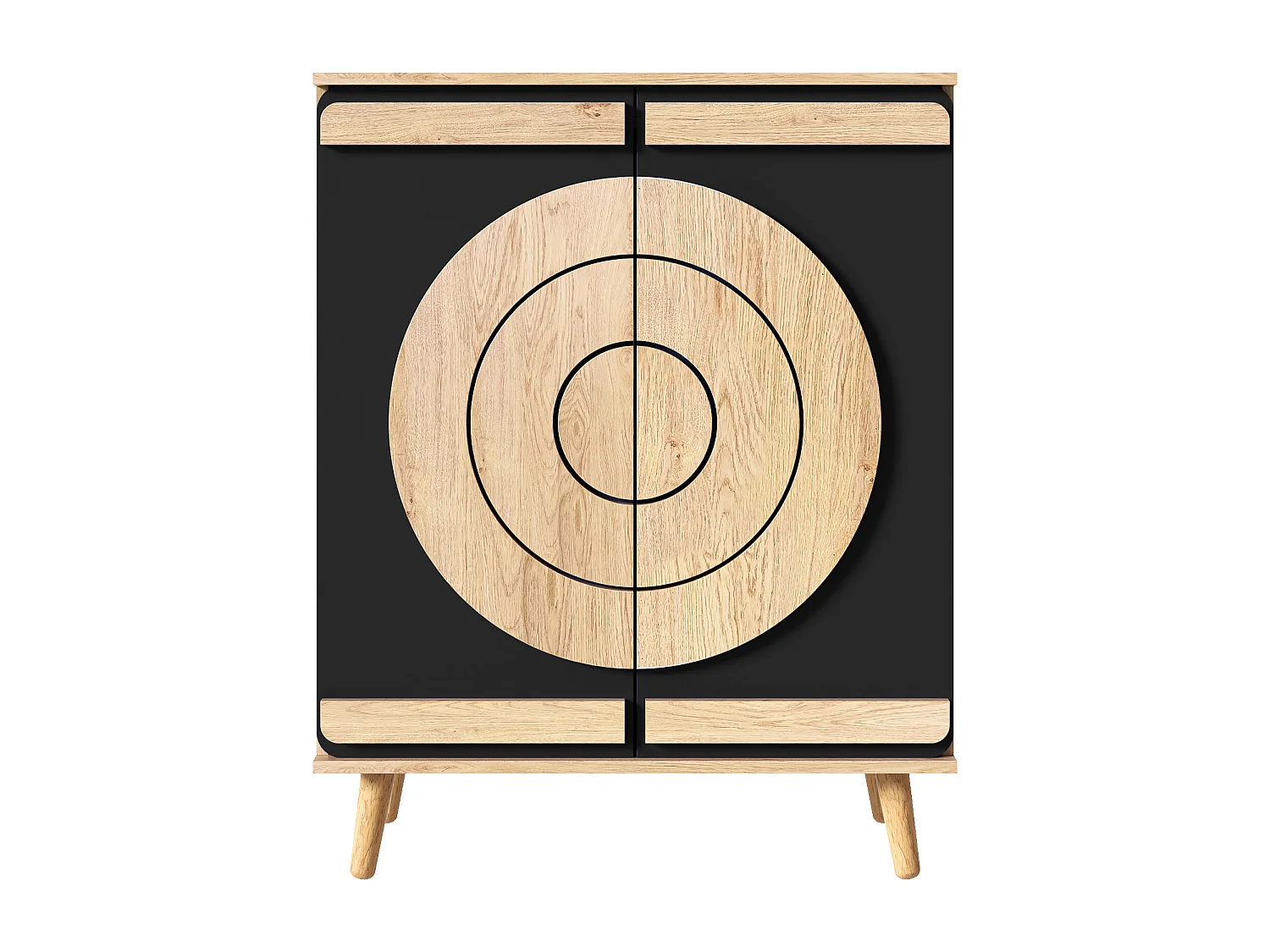 Moderner Schuhschrank 76x37x98,5 cm - mit 2 Türen - Mehrstufiges Aufbewahrungssystem - Holzfüße - Schwarz und natur