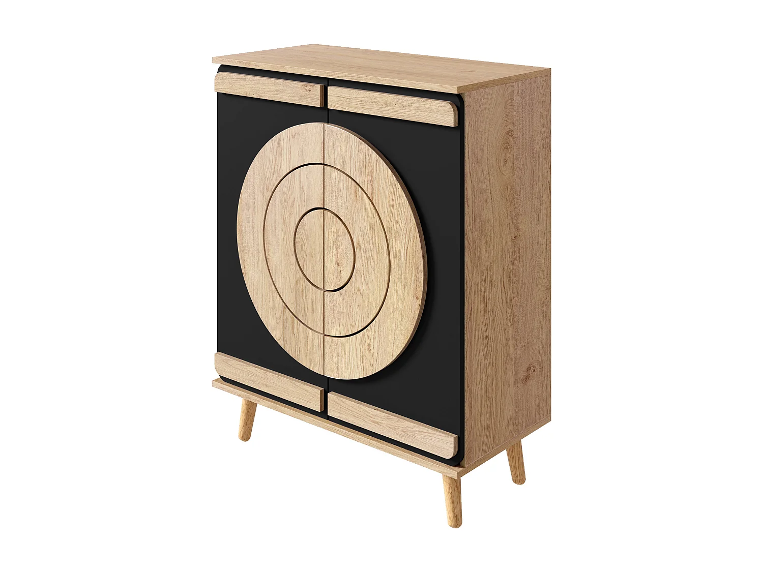 Moderner Schuhschrank 76x37x98,5 cm - mit 2 Türen - Mehrstufiges Aufbewahrungssystem - Holzfüße - Schwarz und natur