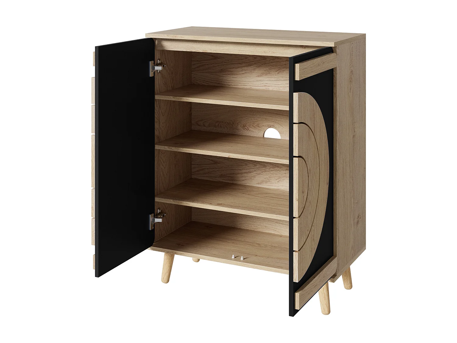 Moderner Schuhschrank 76x37x98,5 cm - mit 2 Türen - Mehrstufiges Aufbewahrungssystem - Holzfüße - Schwarz und natur