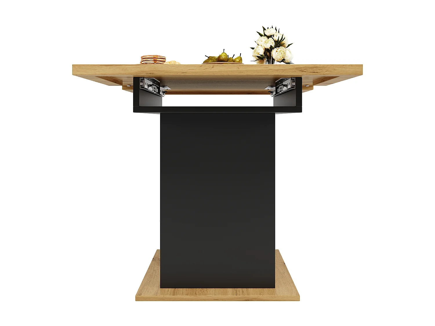Table à manger extensible (110-140 x 80 cm) - pour 4 à 6 personnes - avec - 2 portes + 2 tiroirs - MDF + métal - Noir