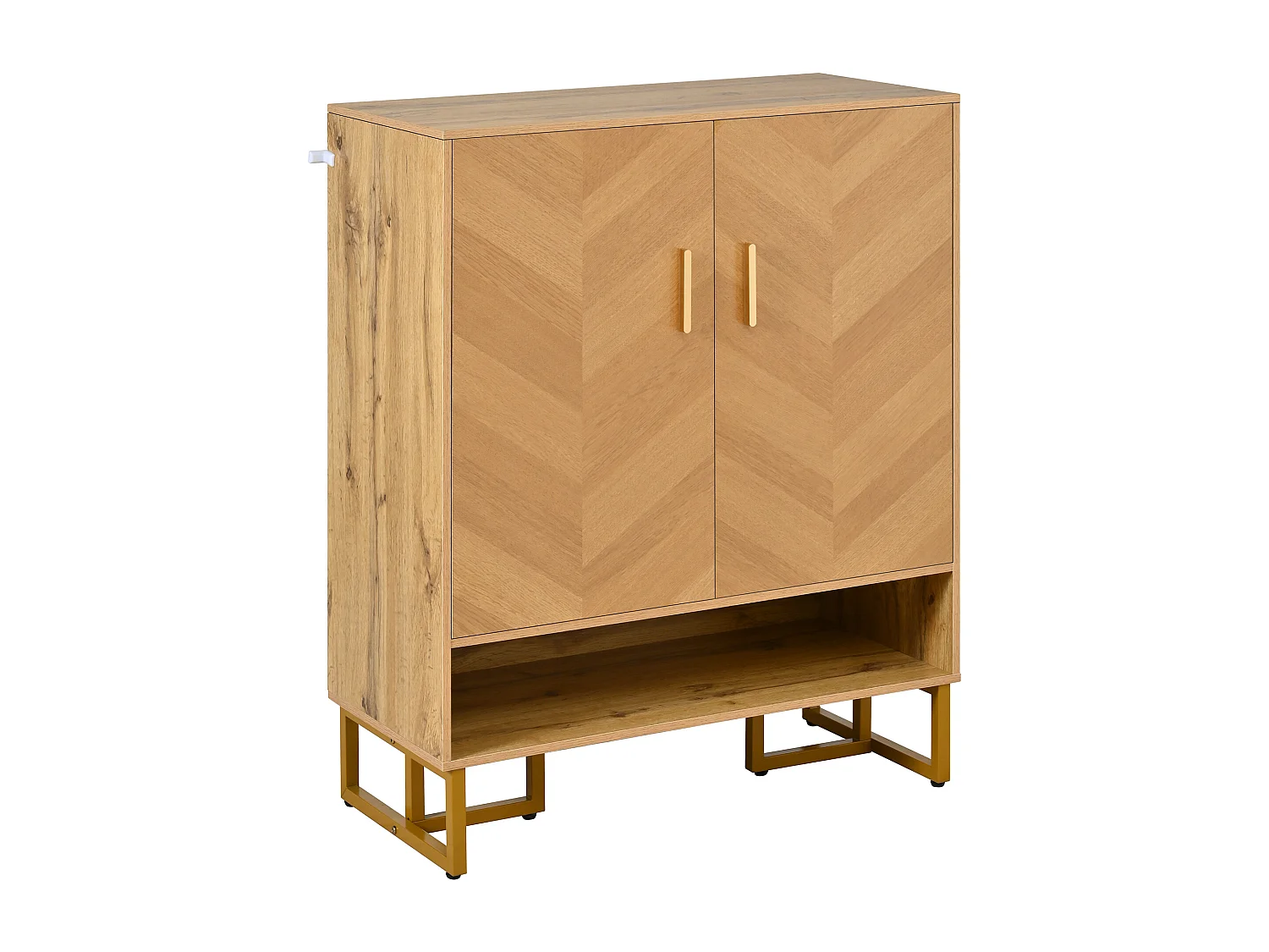 Moderner Schuhschrank 80x38x100 cm - mit 2 Türen - Holzoptik - Gestell aus vergoldetem Eisen - MDF - Natur