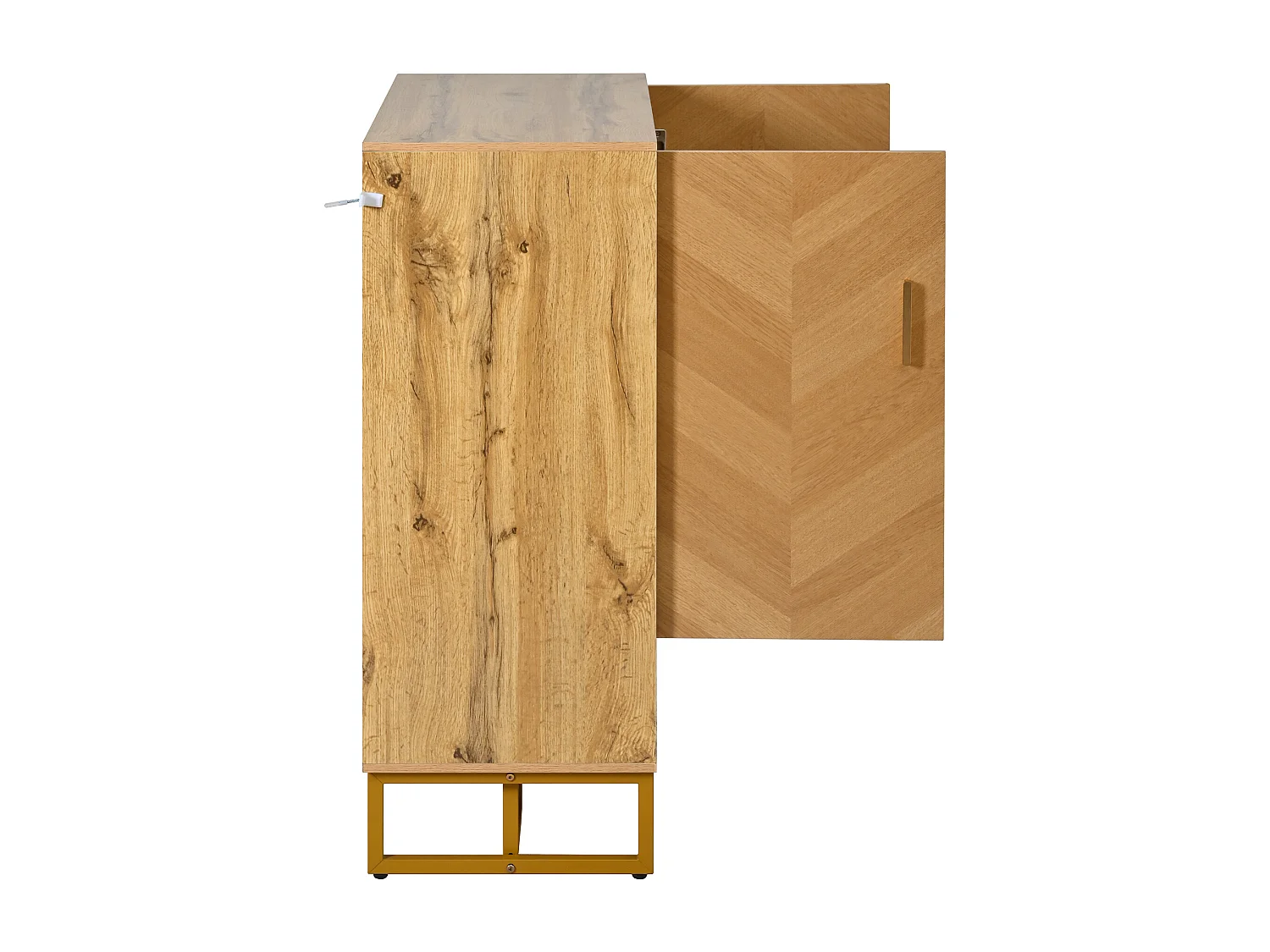 Moderner Schuhschrank 80x38x100 cm - mit 2 Türen - Holzoptik - Gestell aus vergoldetem Eisen - MDF - Natur