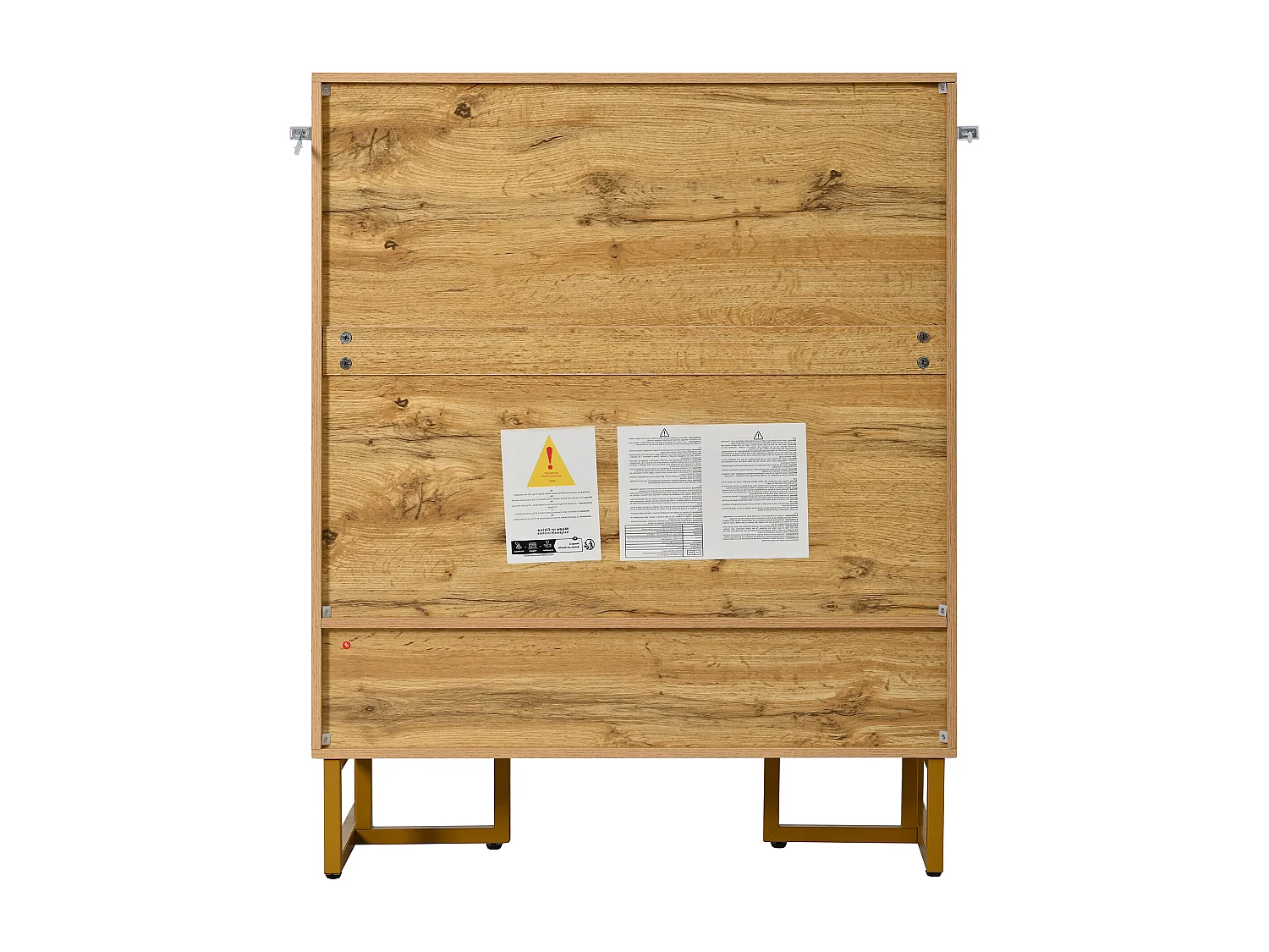 Moderner Schuhschrank 80x38x100 cm - mit 2 Türen - Holzoptik - Gestell aus vergoldetem Eisen - MDF - Natur