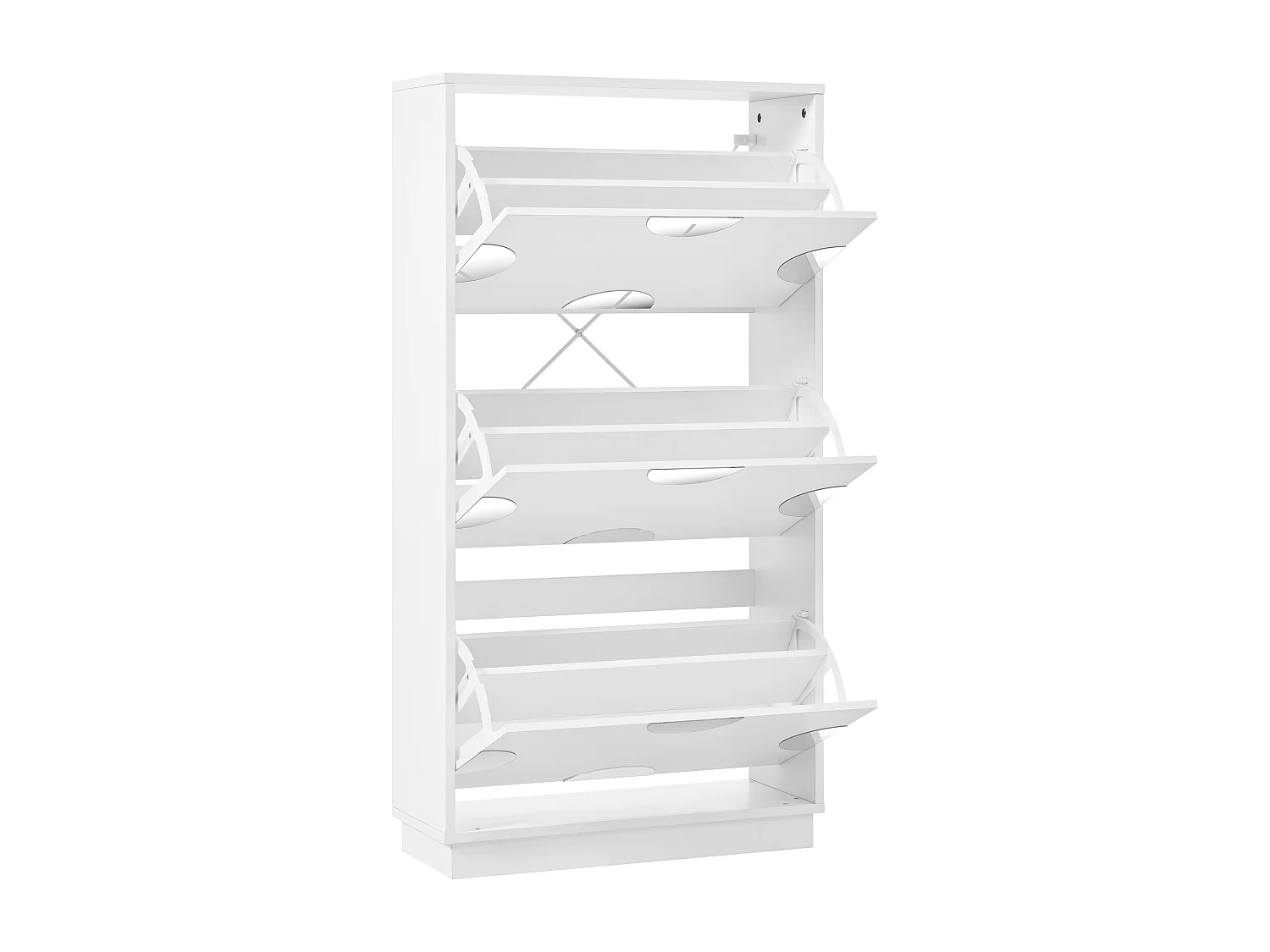 Moderner Schuhschrank - drei Türen - runder Spiegel - großer Stauraum - MDF - weiß