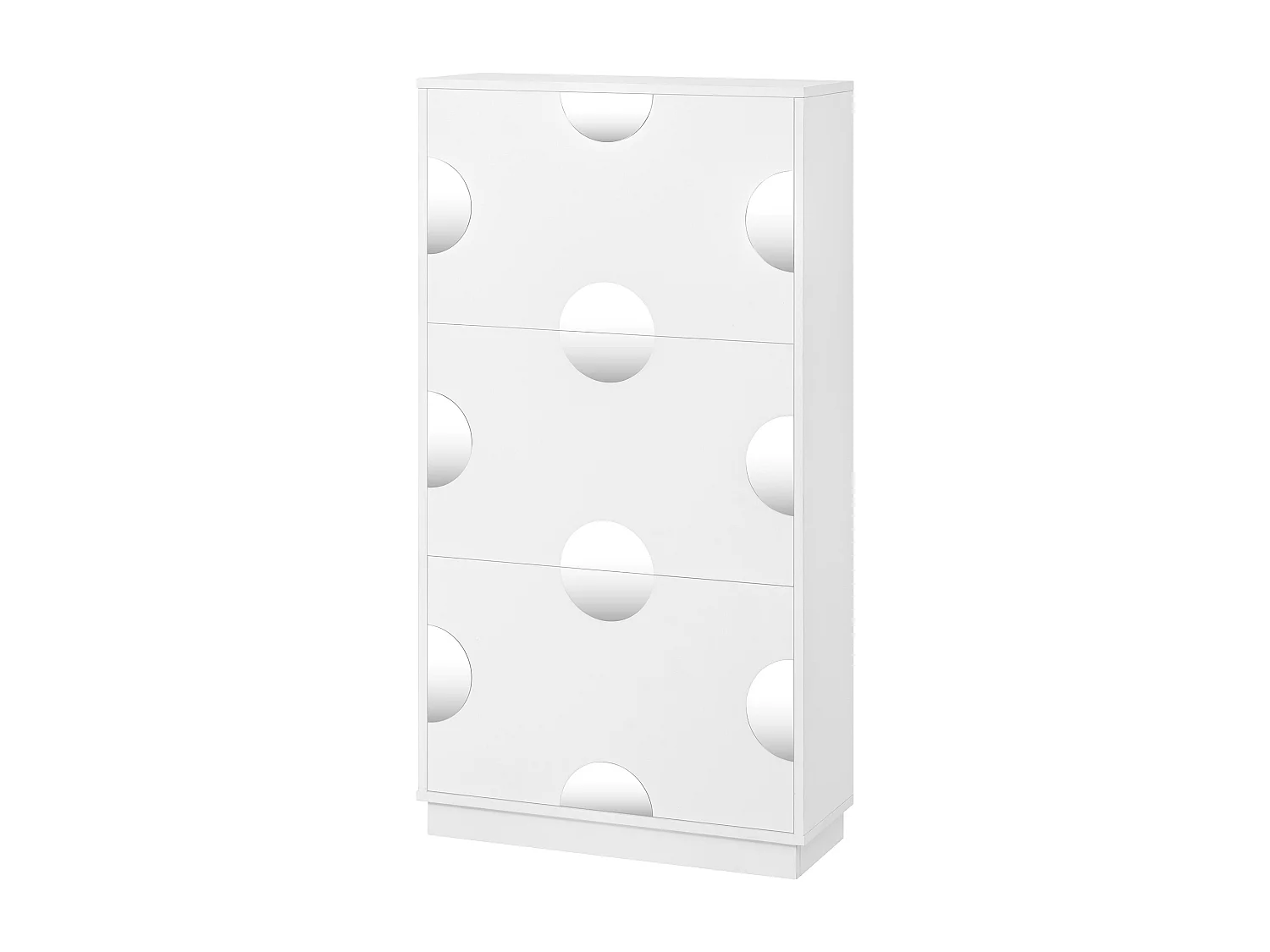 Moderner Schuhschrank - drei Türen - runder Spiegel - großer Stauraum - MDF - weiß