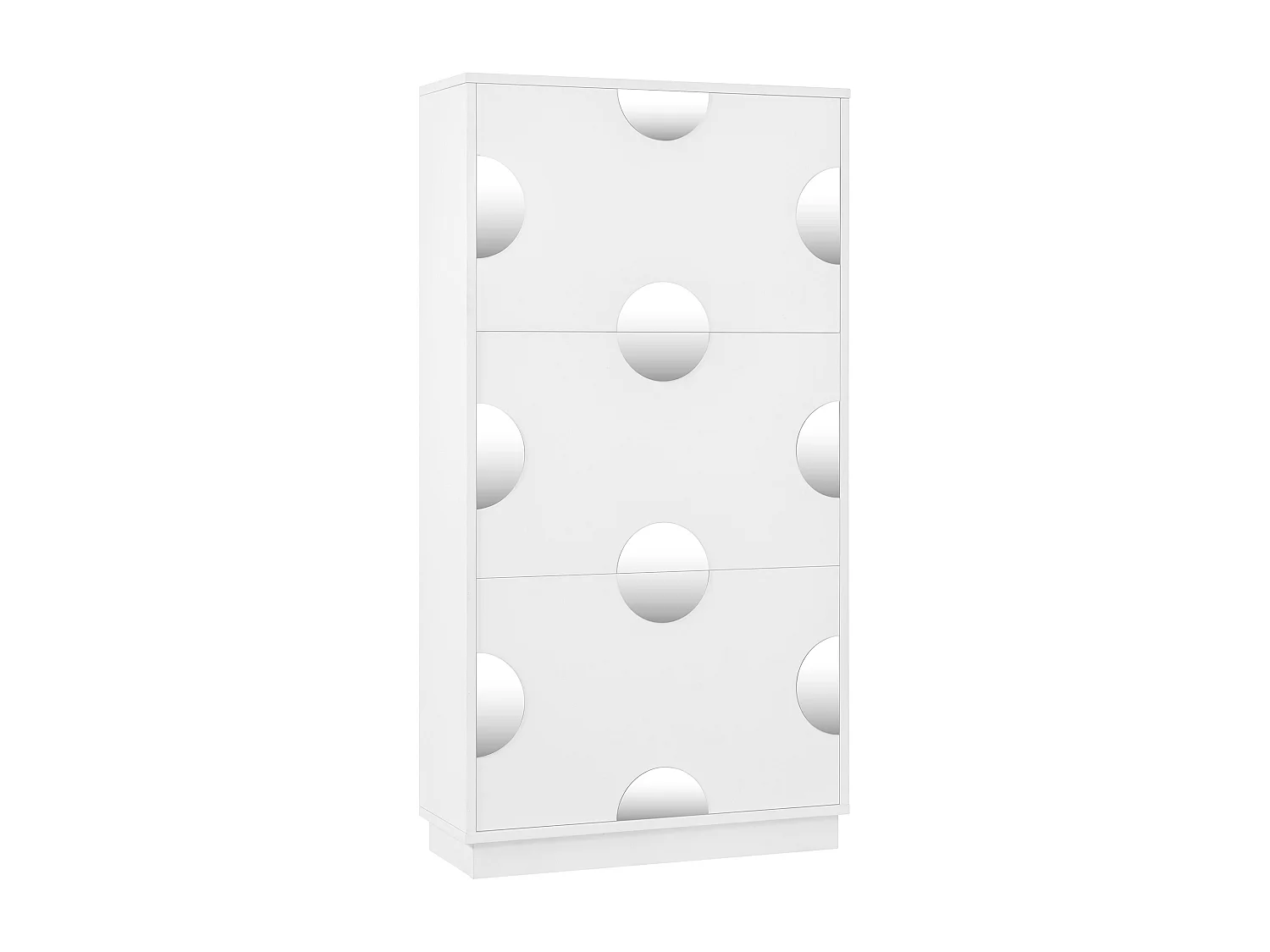 Moderner Schuhschrank - drei Türen - runder Spiegel - großer Stauraum - MDF - weiß