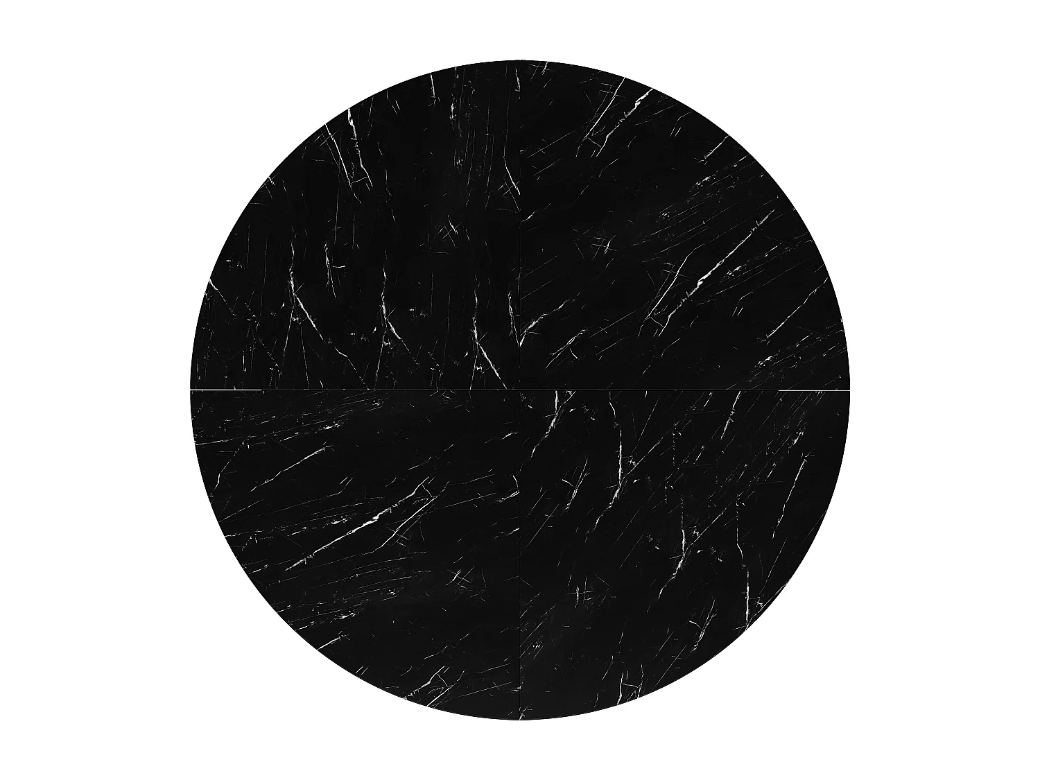 Table à manger ronde pour 4 personnes - 120x120x75cm - avec plateau en bois et pieds en métal - Motif marbre - Noir