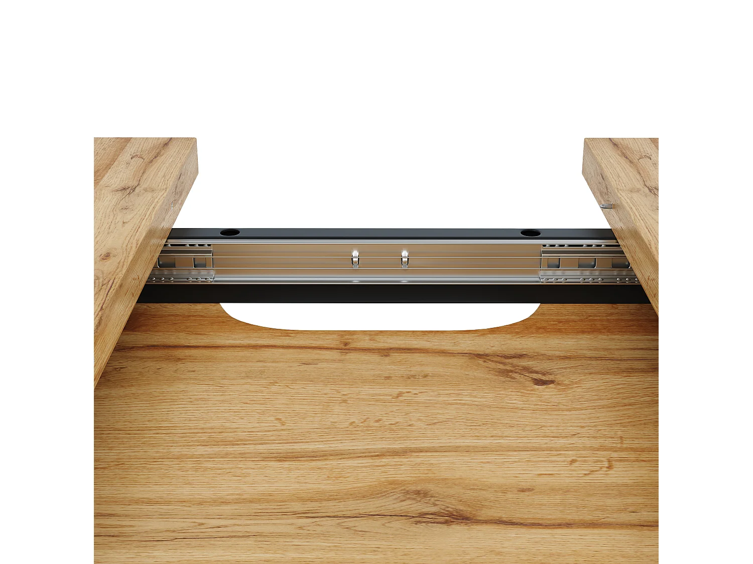 Table à manger extensible 120/160x80x76 cm - Pour 6 personnes - aspect grain de bois - MDF + métal - Naturel