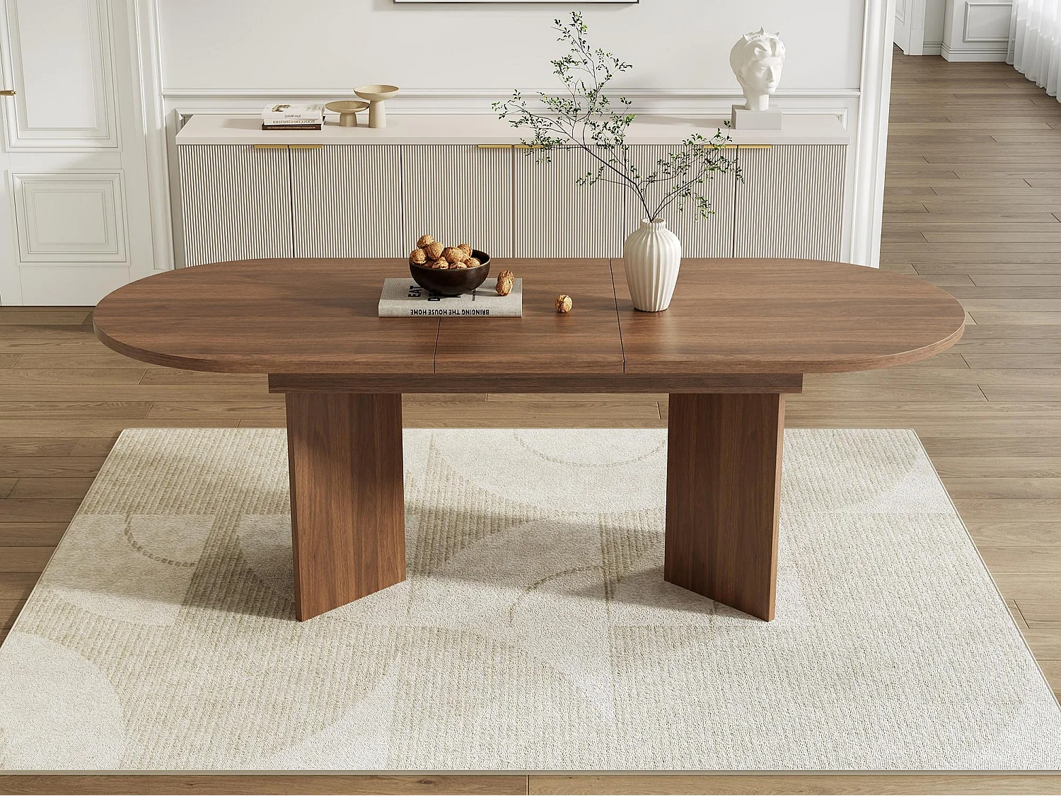Table à manger extensible 140-180x90x75 cm - pour 6-8 personnes - coins arrondis - plateau épais - MDF - marron