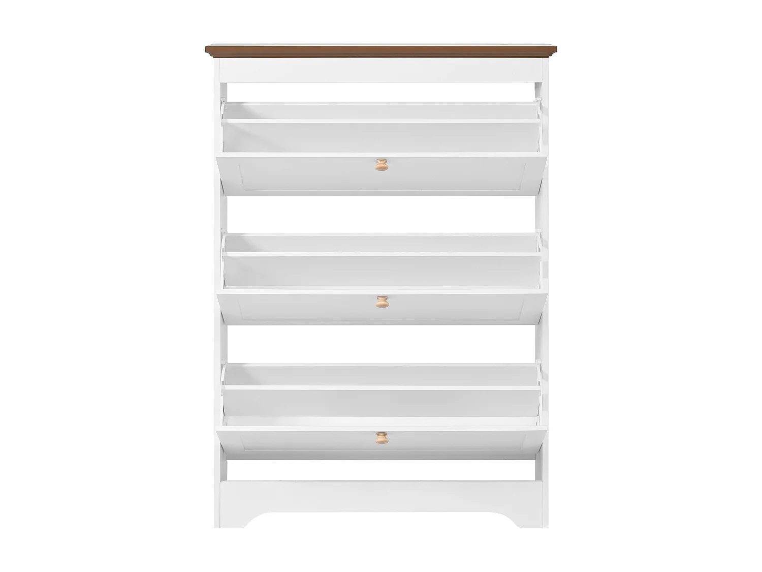 Moderner Schuhschrank 87x26x120 cm - 3 Klapptüren - runde Holzgriffe - MDF - weiß