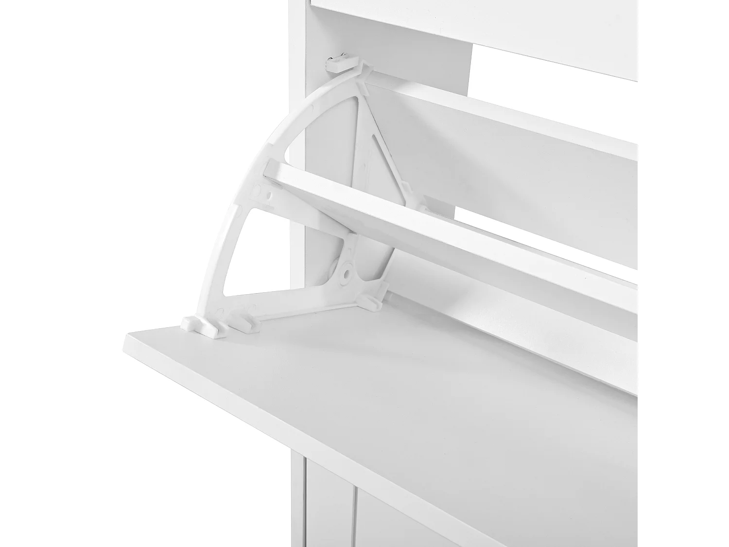 Moderner Schuhschrank 87x26x120 cm - 3 Klapptüren - runde Holzgriffe - MDF - weiß