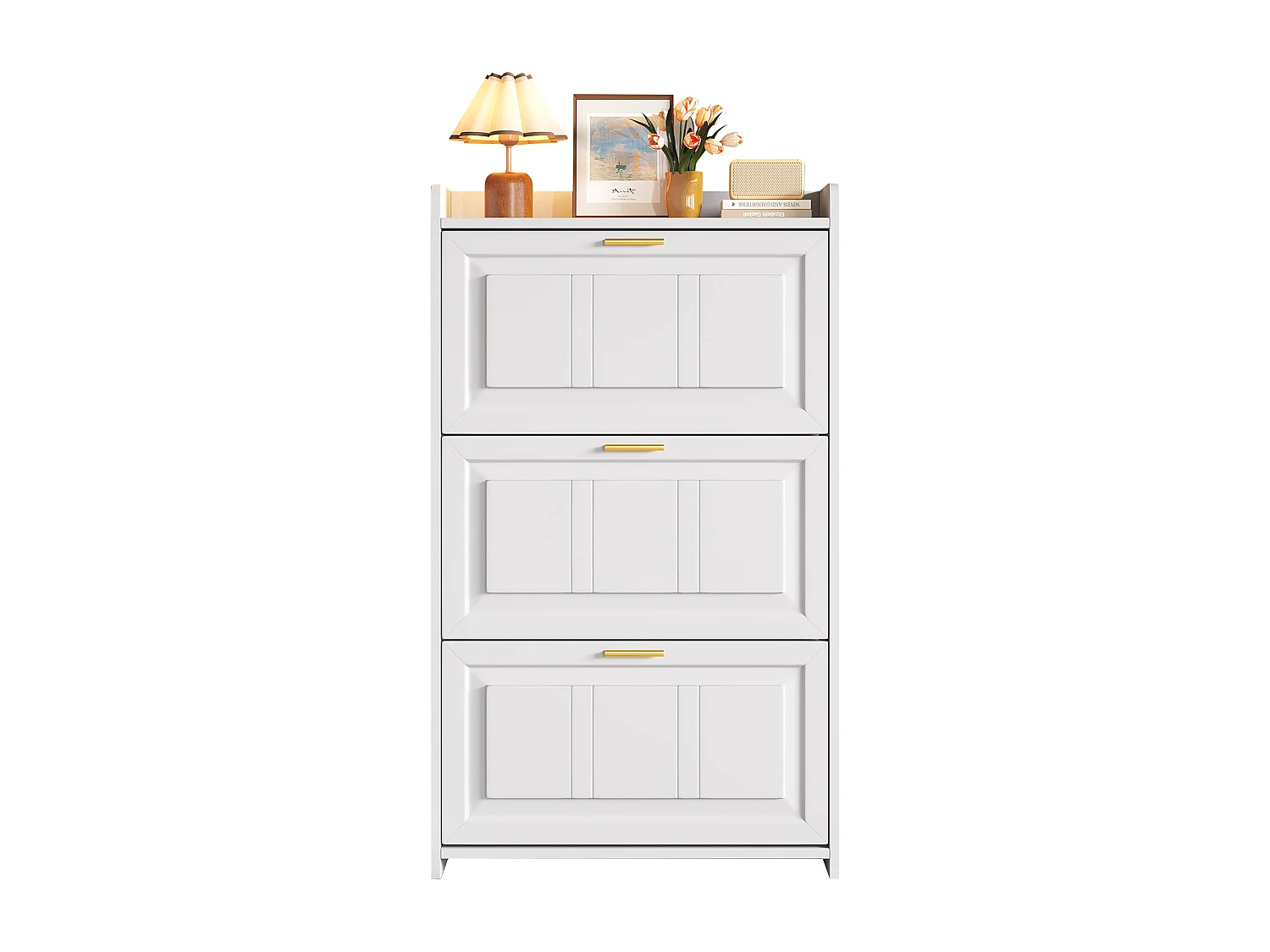 Schuhschrank 70x24x120 cm - 3 Klapptüren - 6 Fächer - MDF und Spanplatten - Weiß