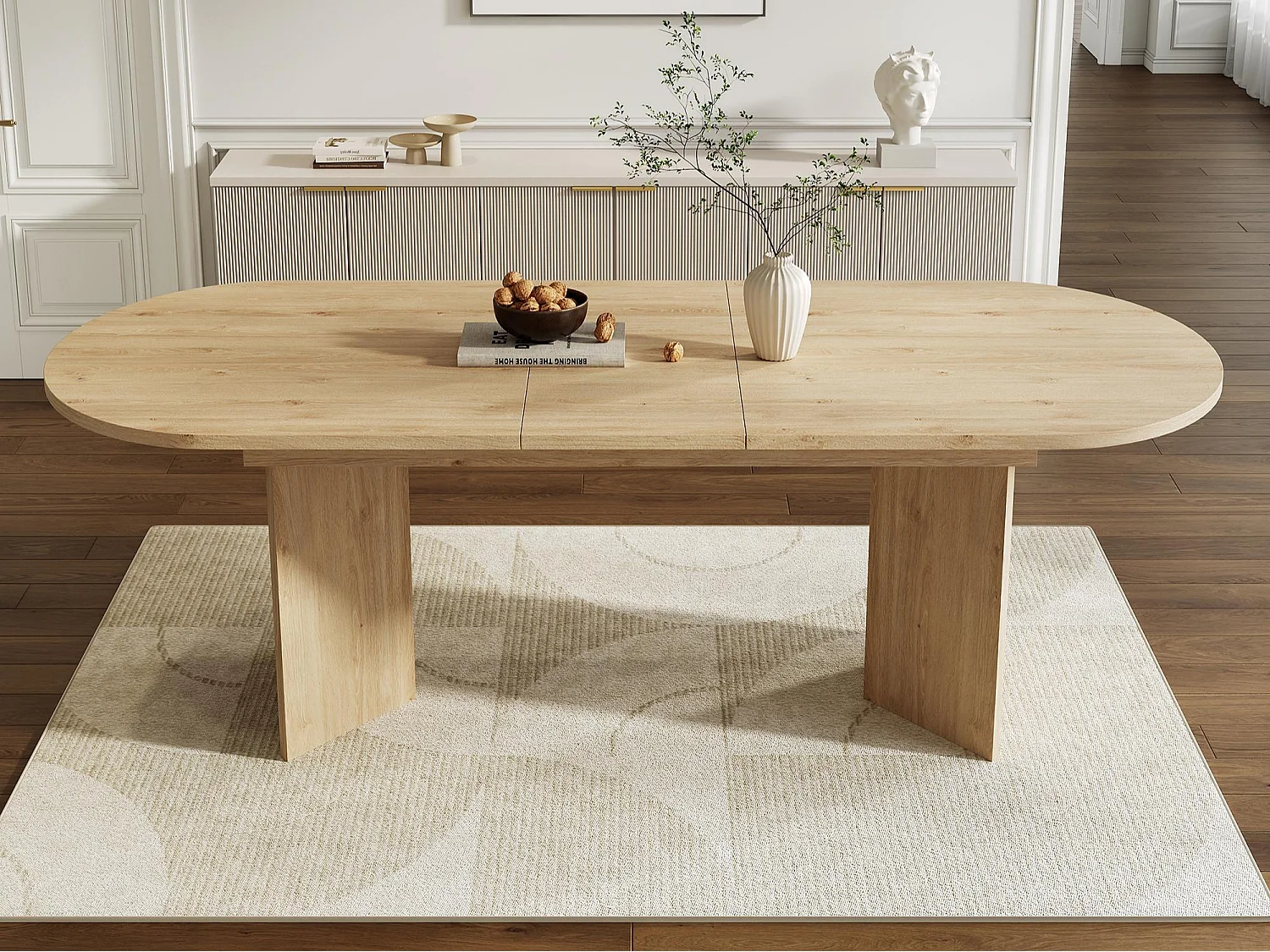 Table à manger extensible 160-200x90x75 cm - pour 6-8 personnes - coins arrondis - plateau épais - MDF - naturel