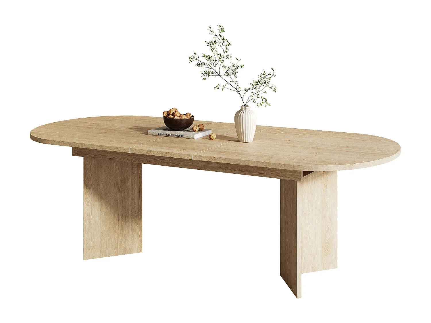 Table à manger extensible 160-200x90x75 cm - pour 6-8 personnes - coins arrondis - plateau épais - MDF - naturel