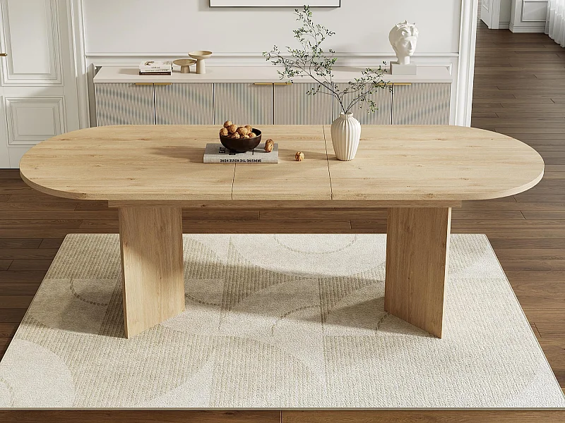 Table à manger extensible 160-200x90x75 cm - pour 6-8 personnes - coins arrondis - plateau épais - MDF - naturel