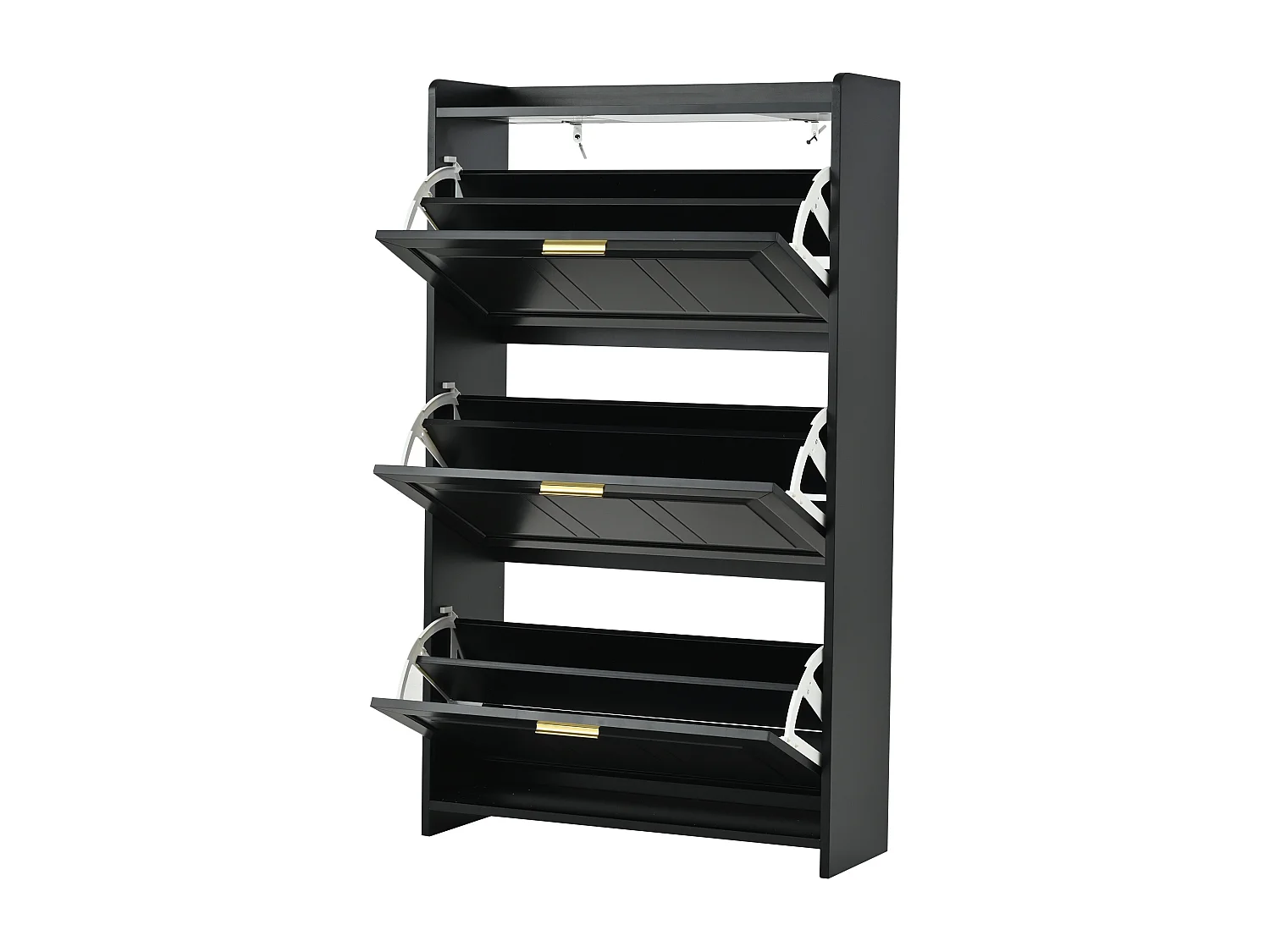 Schuhschrank 70x24x120 cm - 3 Klapptüren - 6 Fächer - MDF und Spanplatten - Schwarz