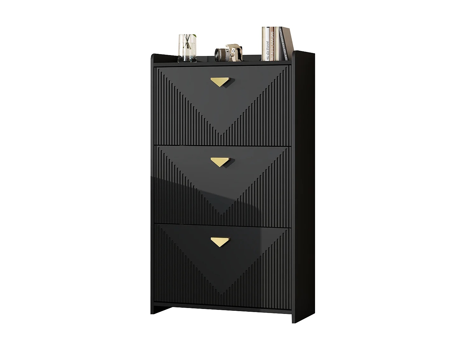 Schuhschrank 70x30x120 cm - 3 Klapptüren - 6 Staufächer - MDF - Schwarz