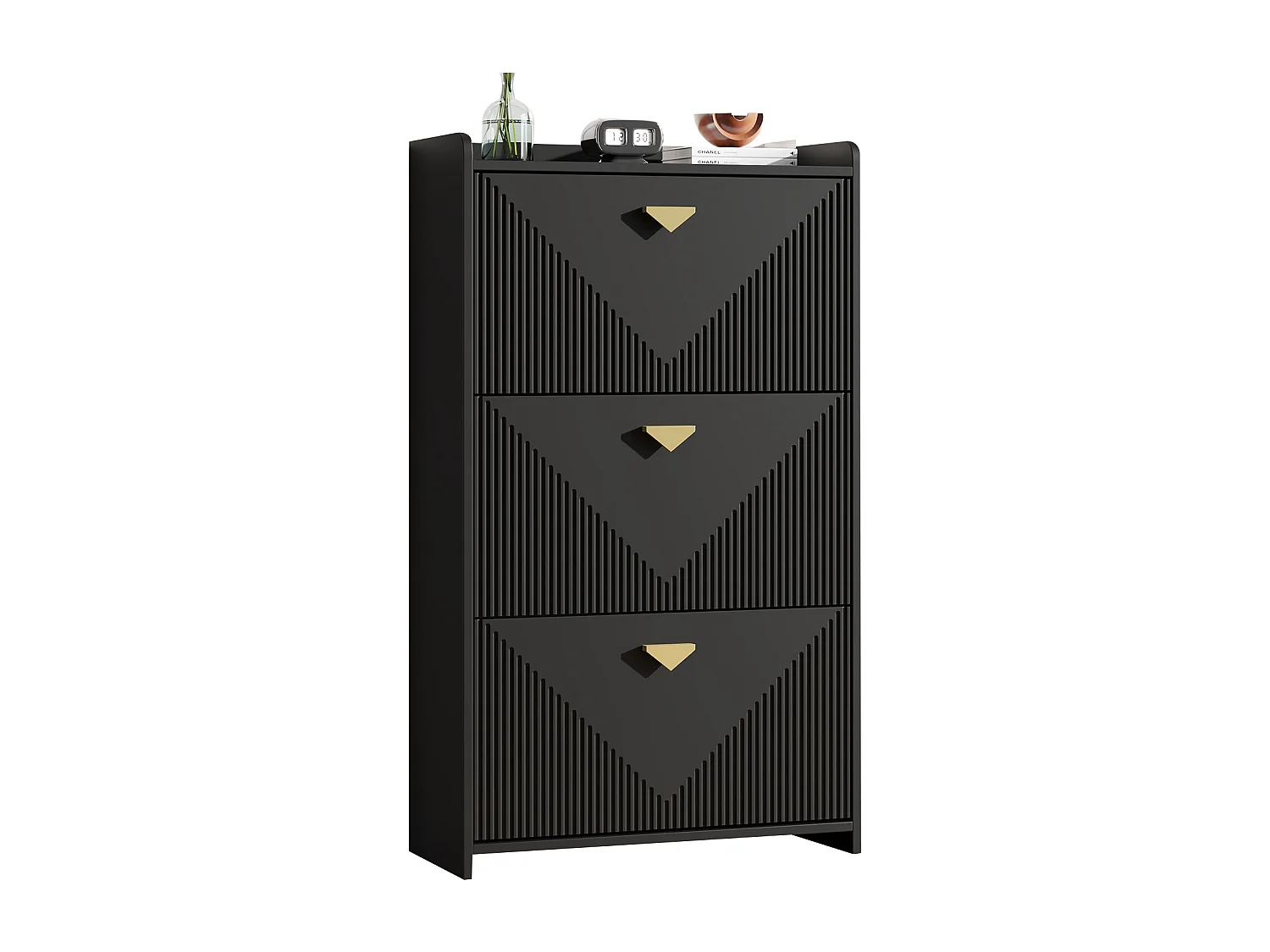 Schuhschrank 70x30x120 cm - 3 Klapptüren - 6 Staufächer - MDF - Schwarz