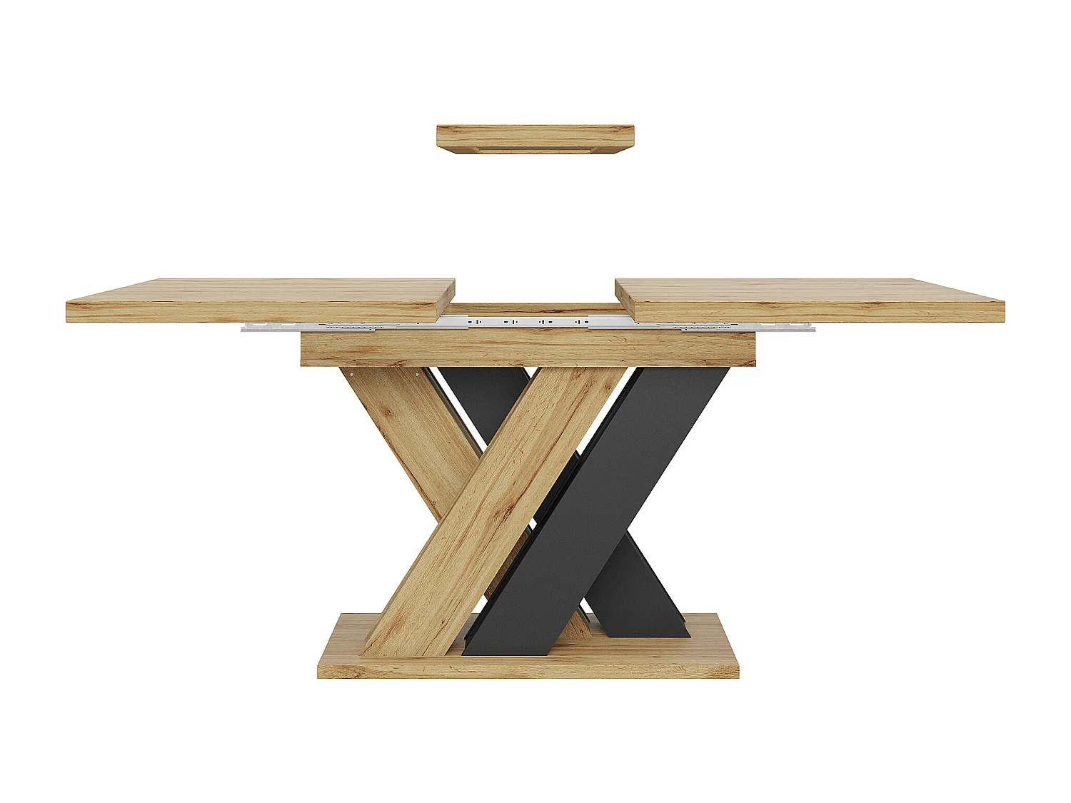 Table à manger extensible 119/158.5x80x75 cm - Pour 6 personnes - Pieds de table en forme de X - MDF + métal - Naturel