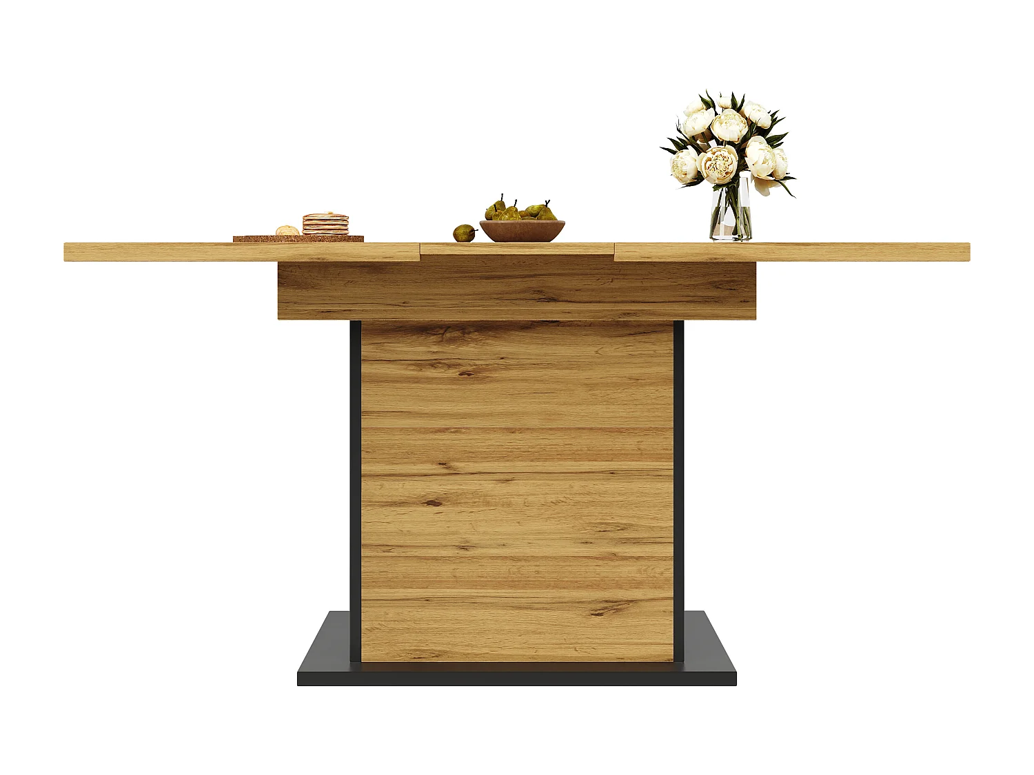 Table à manger extensible (110-140 x 80 cm) - pour 4 à 6 personnes - avec casier à vin - porte en verre - noir