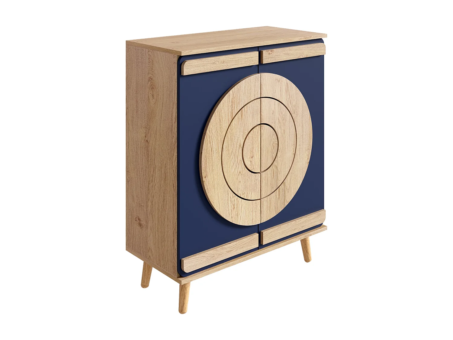 Moderner Schuhschrank 76x37x98,5 cm - mit 2 Türen - Mehrstufiges Aufbewahrungssystem - Holzfüße - Blau und natur