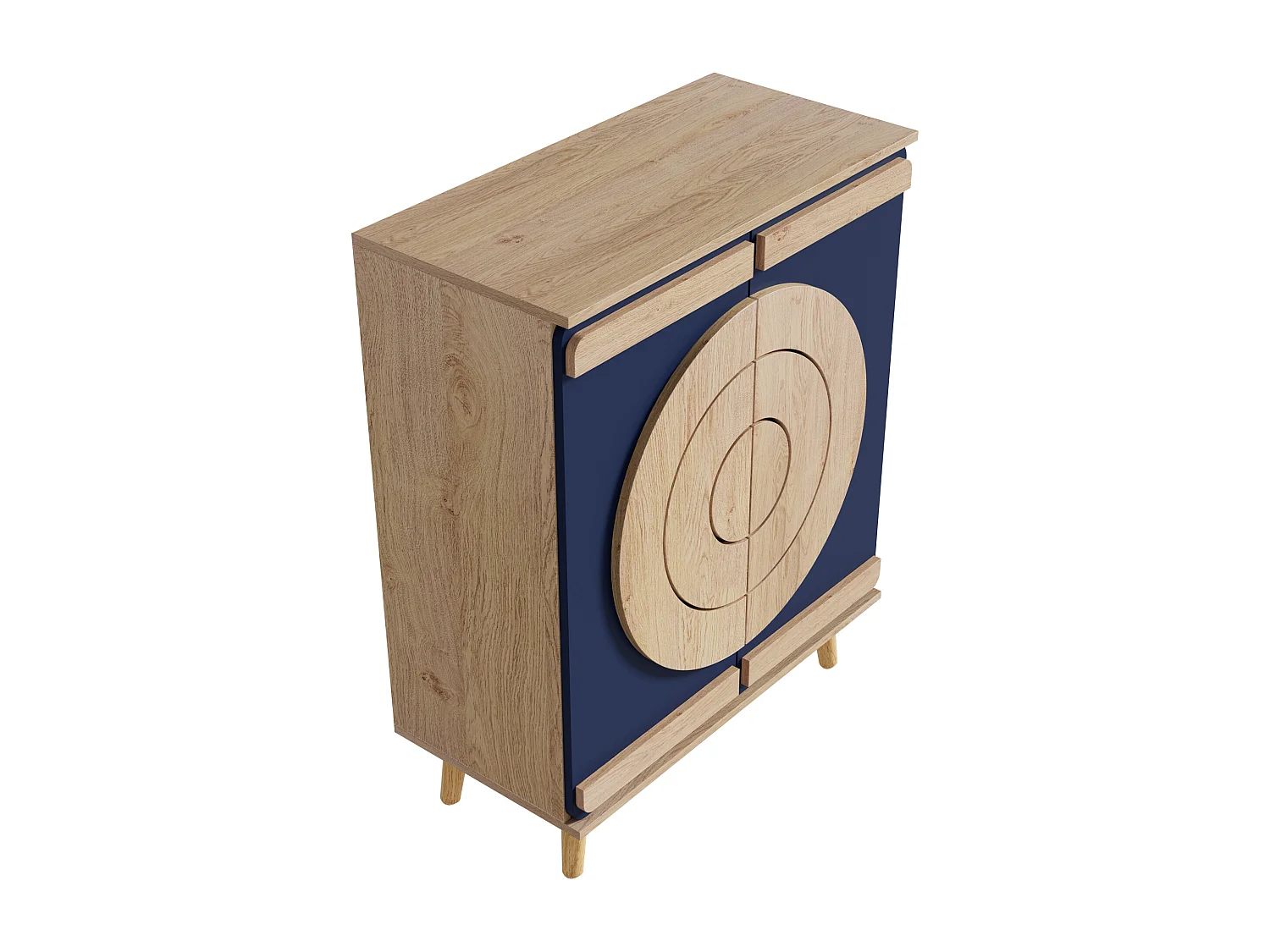 Moderner Schuhschrank 76x37x98,5 cm - mit 2 Türen - Mehrstufiges Aufbewahrungssystem - Holzfüße - Blau und natur