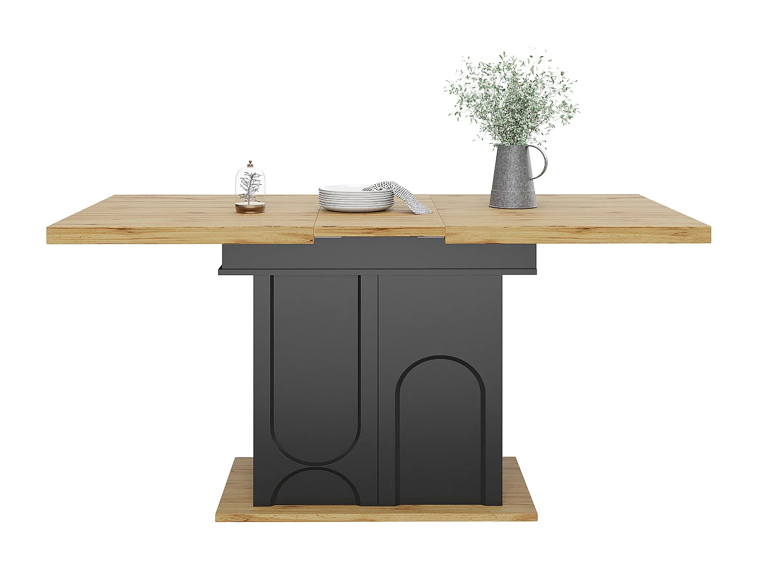 Table à manger extensible 110/140x80x76 cm - Pour 6 personnes - Pieds réglables - avec meuble de rangement - Noir