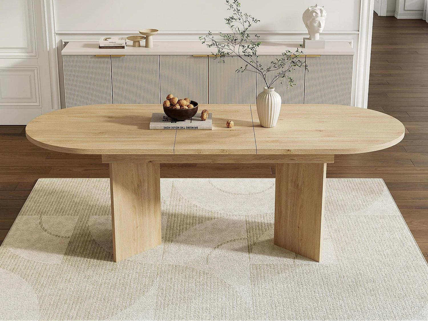 Table à manger extensible 140-180x90x75 cm - pour 6-8 personnes - coins arrondis - plateau épais - MDF - naturel