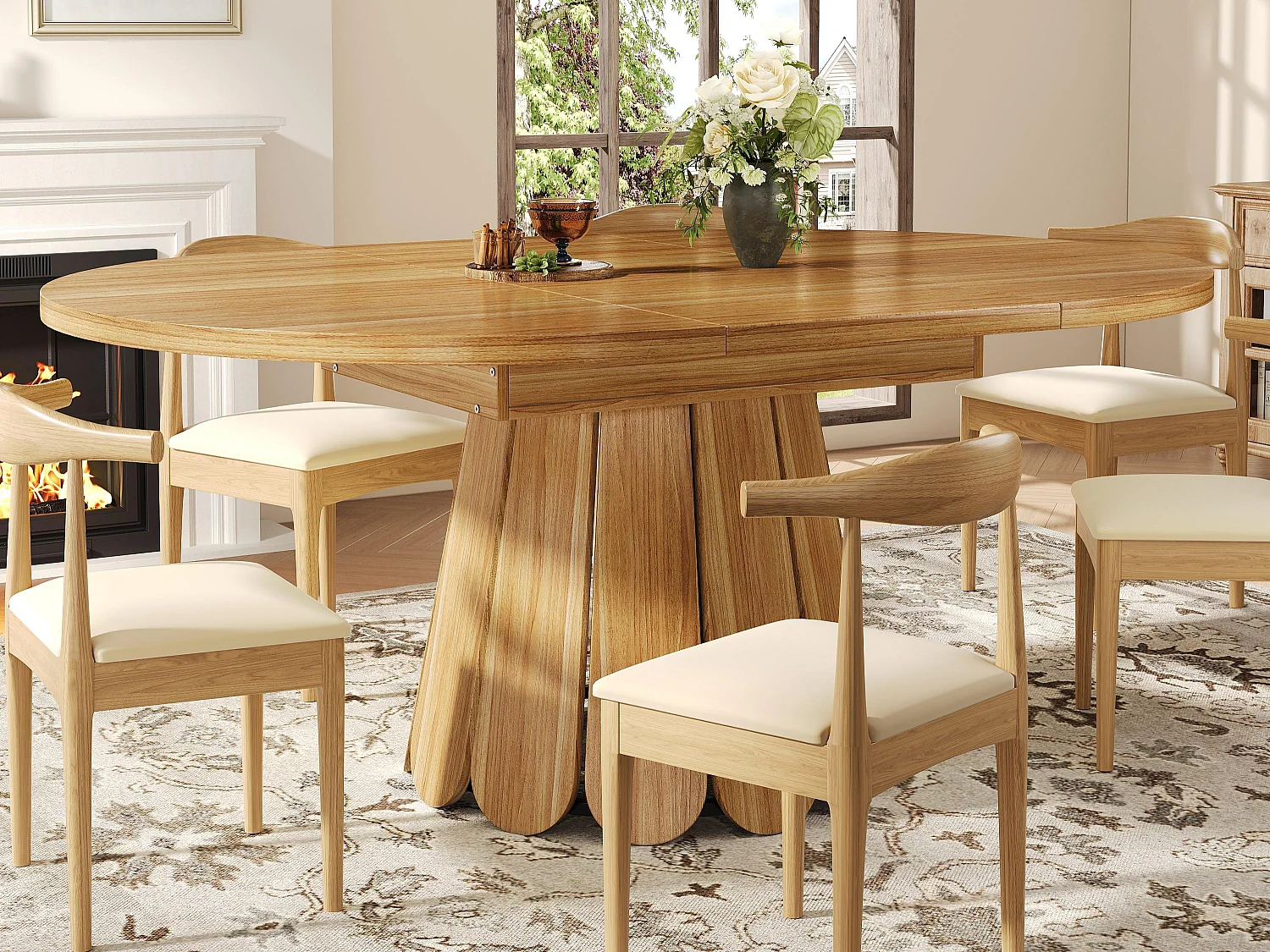 Table à manger extensible - texture du bois - table ronde - 118-158 cm - 6 personnes - Marron