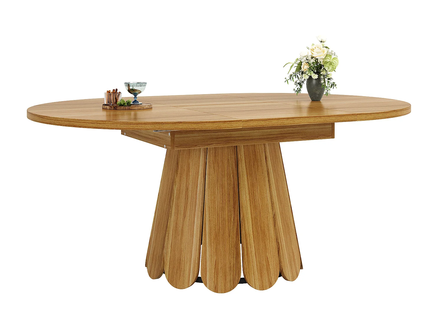 Table à manger extensible - texture du bois - table ronde - 118-158 cm - 6 personnes - Marron