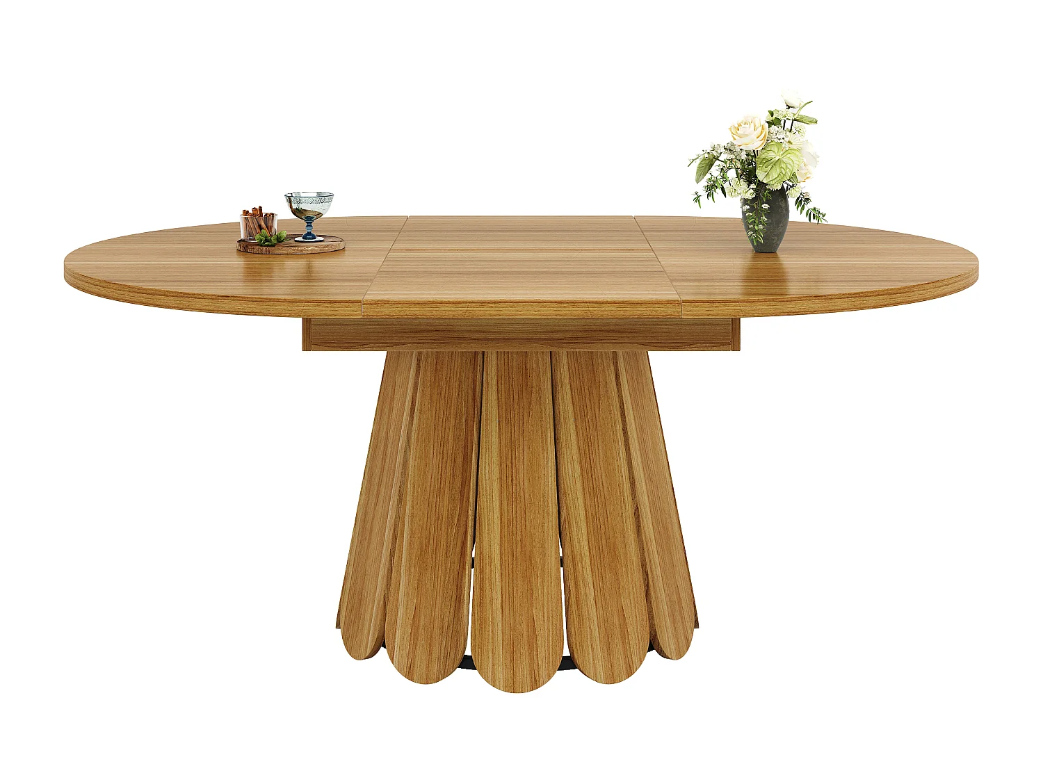 Table à manger extensible - texture du bois - table ronde - 118-158 cm - 6 personnes - Marron