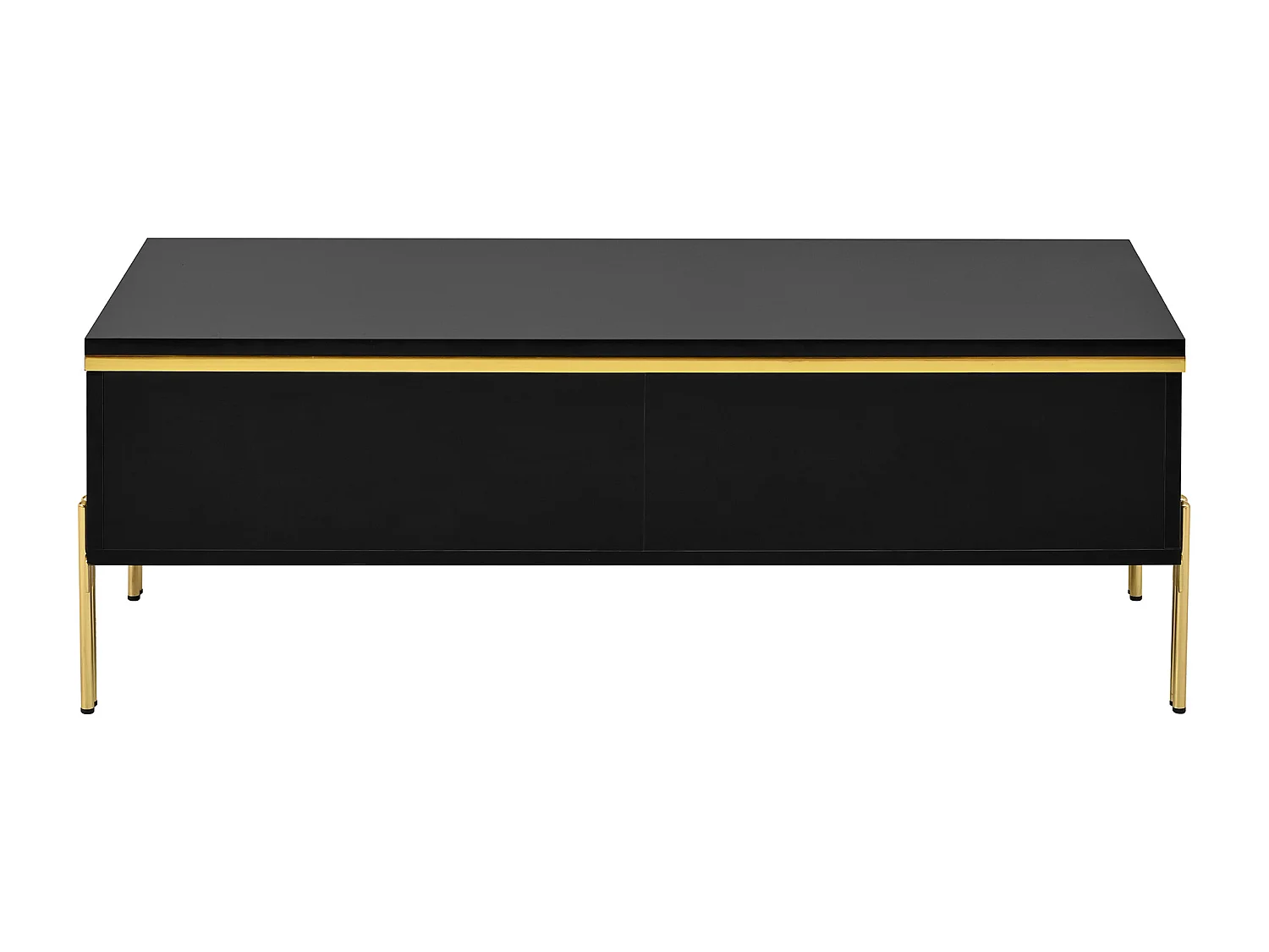 Hochglänzender lackierter Couchtisch 100x50x36 cm - 2 Schubladen - Metallfüße - Spanplatten - Schwarz