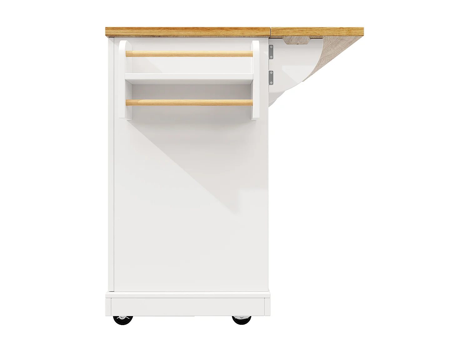 Ilot central de cuisine mobile - Plateau extensible - 120x40x95cm - 4 portes et 2 tiroirs - avec porte-serviettes - MDF - Blanc