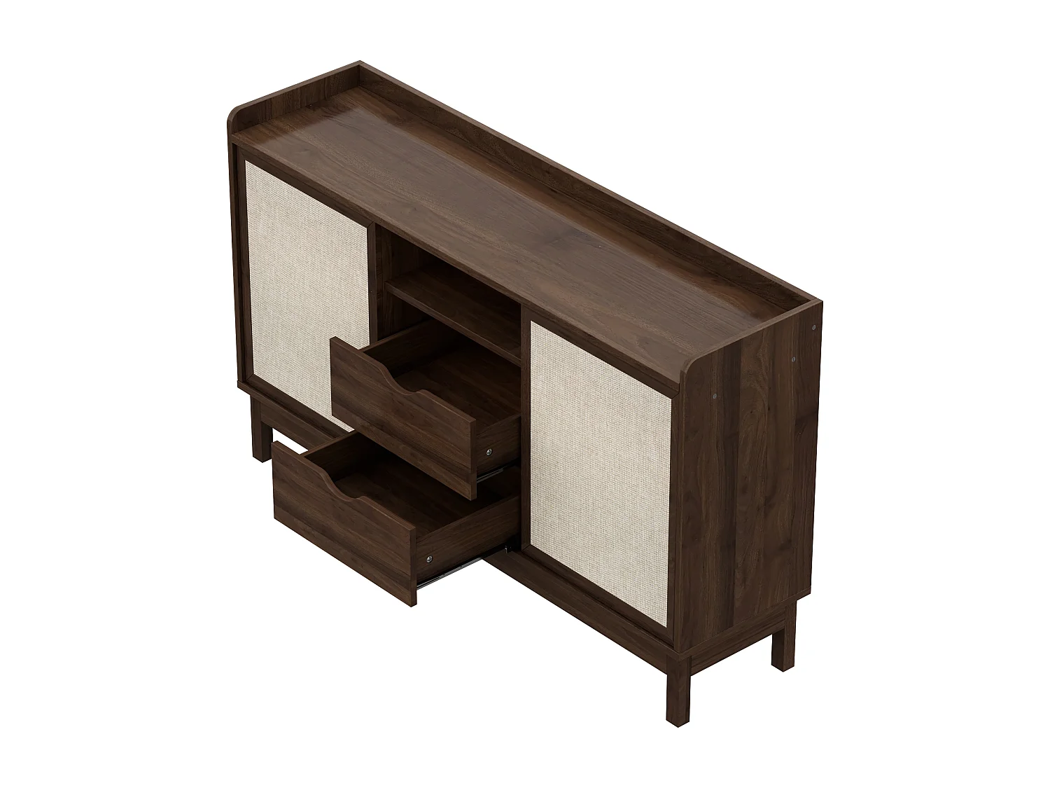 Buffet 150x39.5x80 cm - 2 portes coulissantes et 2 tiroirs - étagères réglables - panneaux de particules - Marron