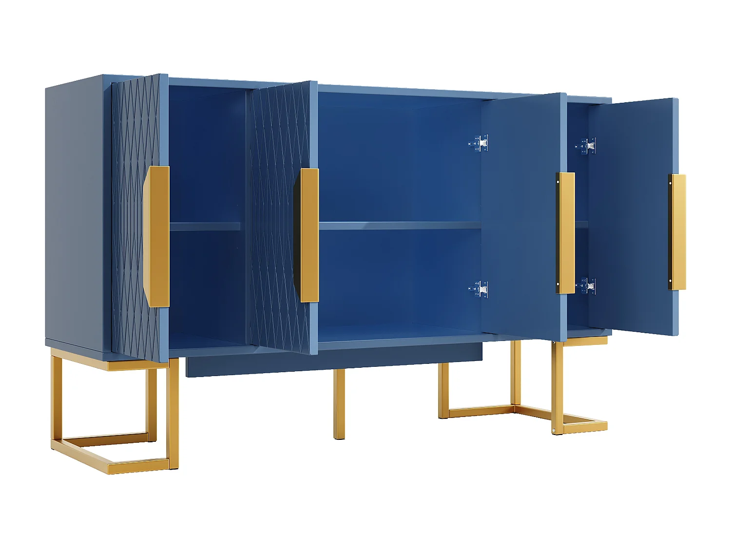 Dressoir 140x40x80cm - met 4 deuren, 6 opbergplanken - Moderne stijl - handgrepen en voet van metaal - Blauw