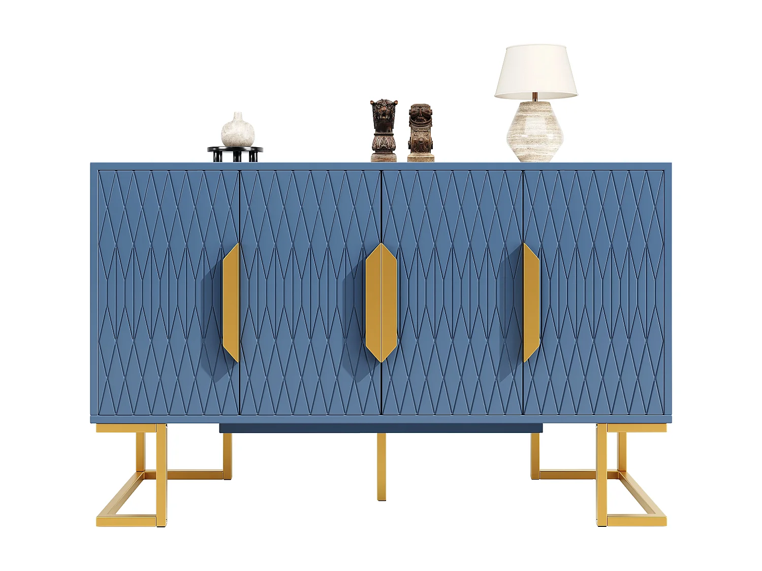 Dressoir 140x40x80cm - met 4 deuren, 6 opbergplanken - Moderne stijl - handgrepen en voet van metaal - Blauw