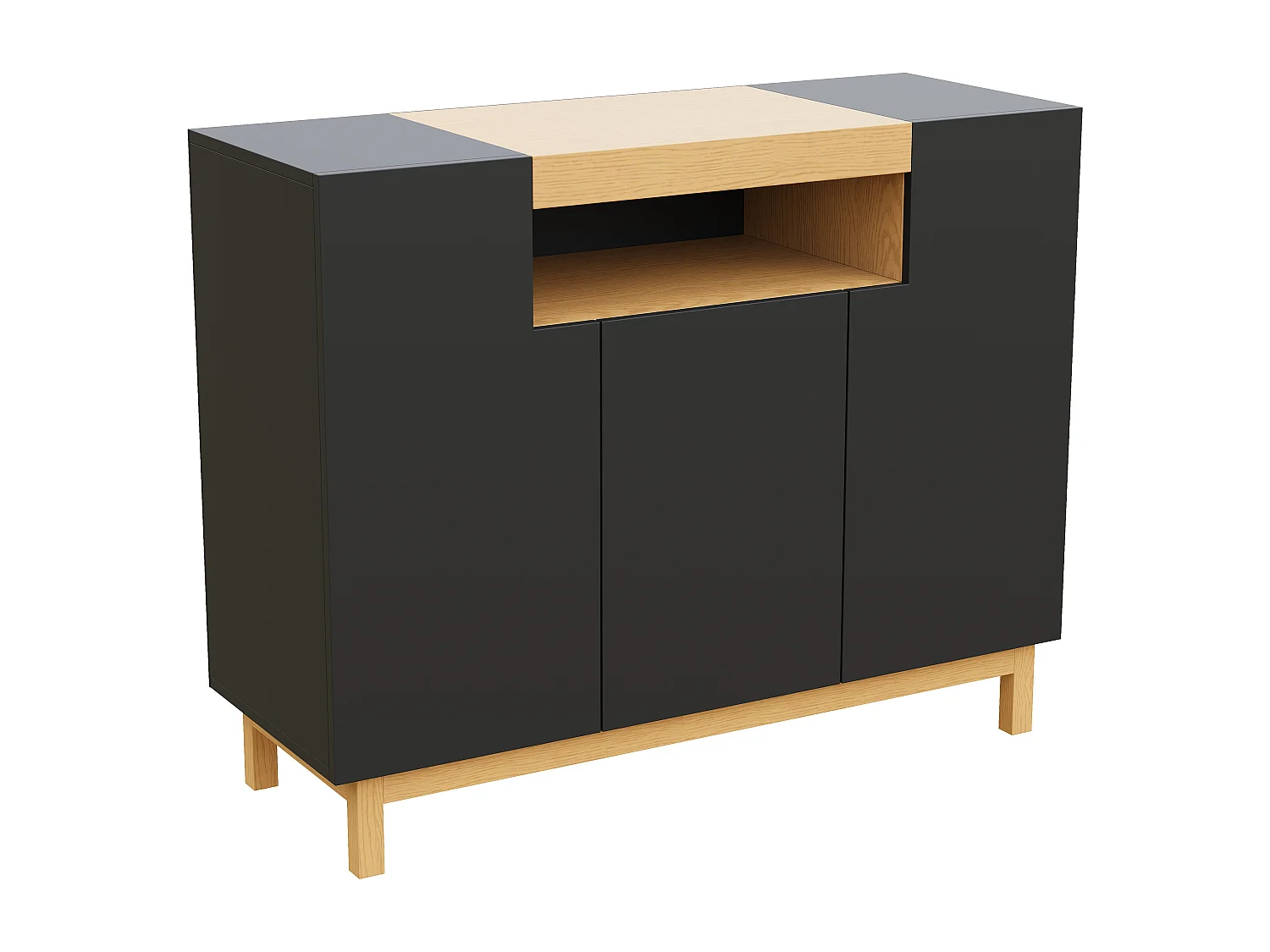Buffet 120,5x42x96 cm - avec 3 portes - étagères ouvertes - panneaux de particules - noir