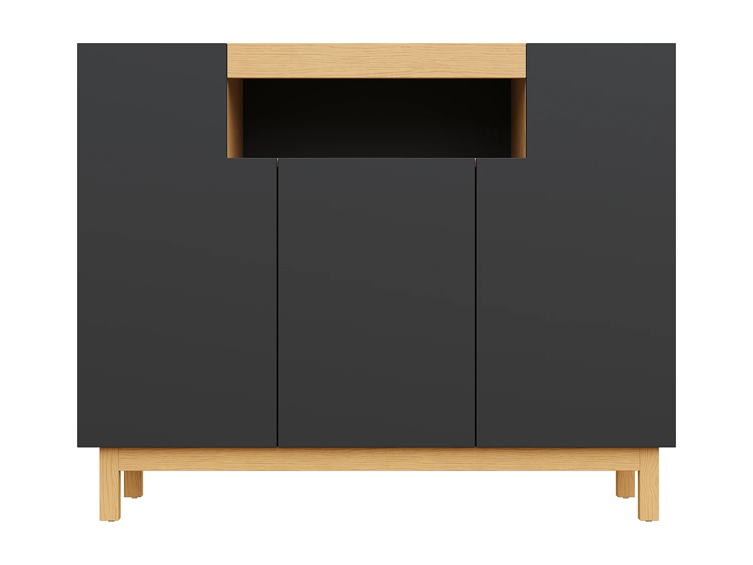 Buffet 120,5x42x96 cm - avec 3 portes - étagères ouvertes - panneaux de particules - noir