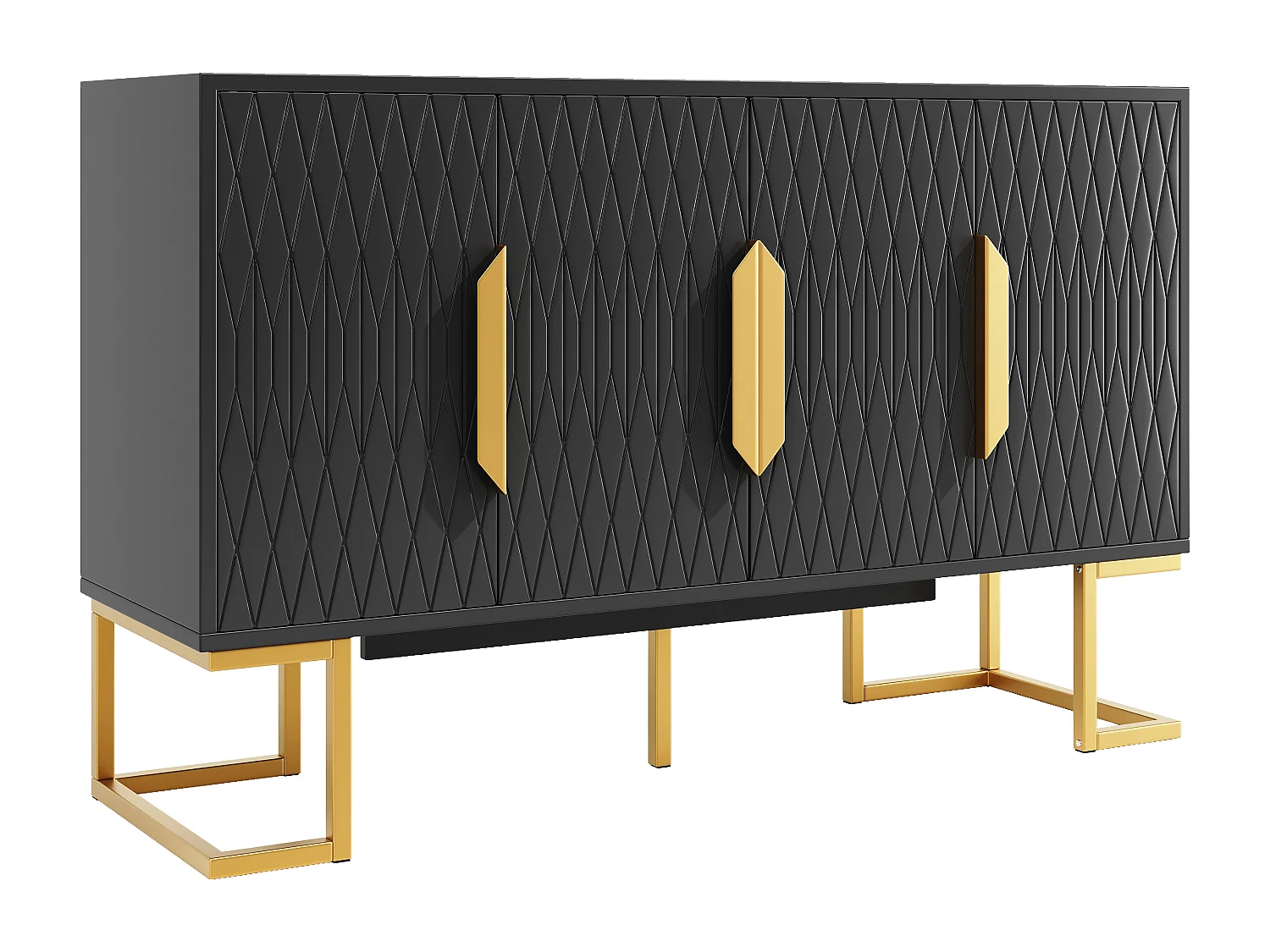 Dressoir 140x40x80cm - met 4 deuren, 6 opbergplanken - Moderne stijl - handgrepen en voet van metaal - Zwart