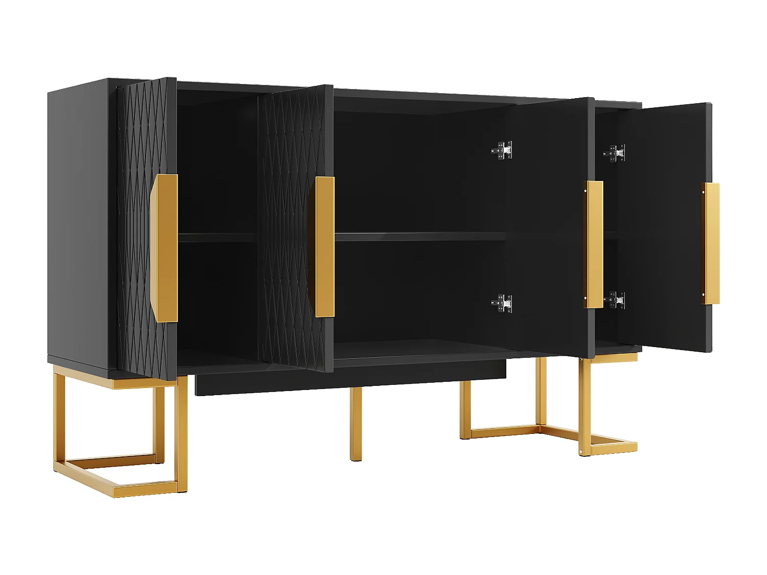 Dressoir 140x40x80cm - met 4 deuren, 6 opbergplanken - Moderne stijl - handgrepen en voet van metaal - Zwart